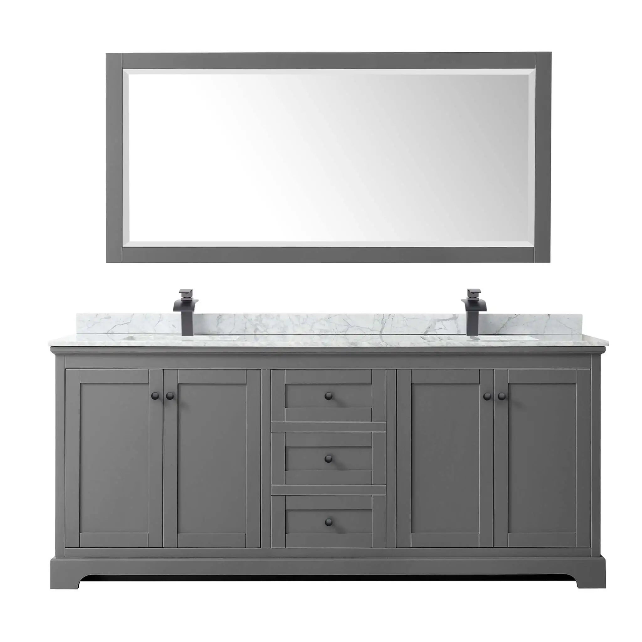 80" Avery Double Bathroom Vanity in Dark Gray with Matte Black Trim & 70" Mirror by Wyndham