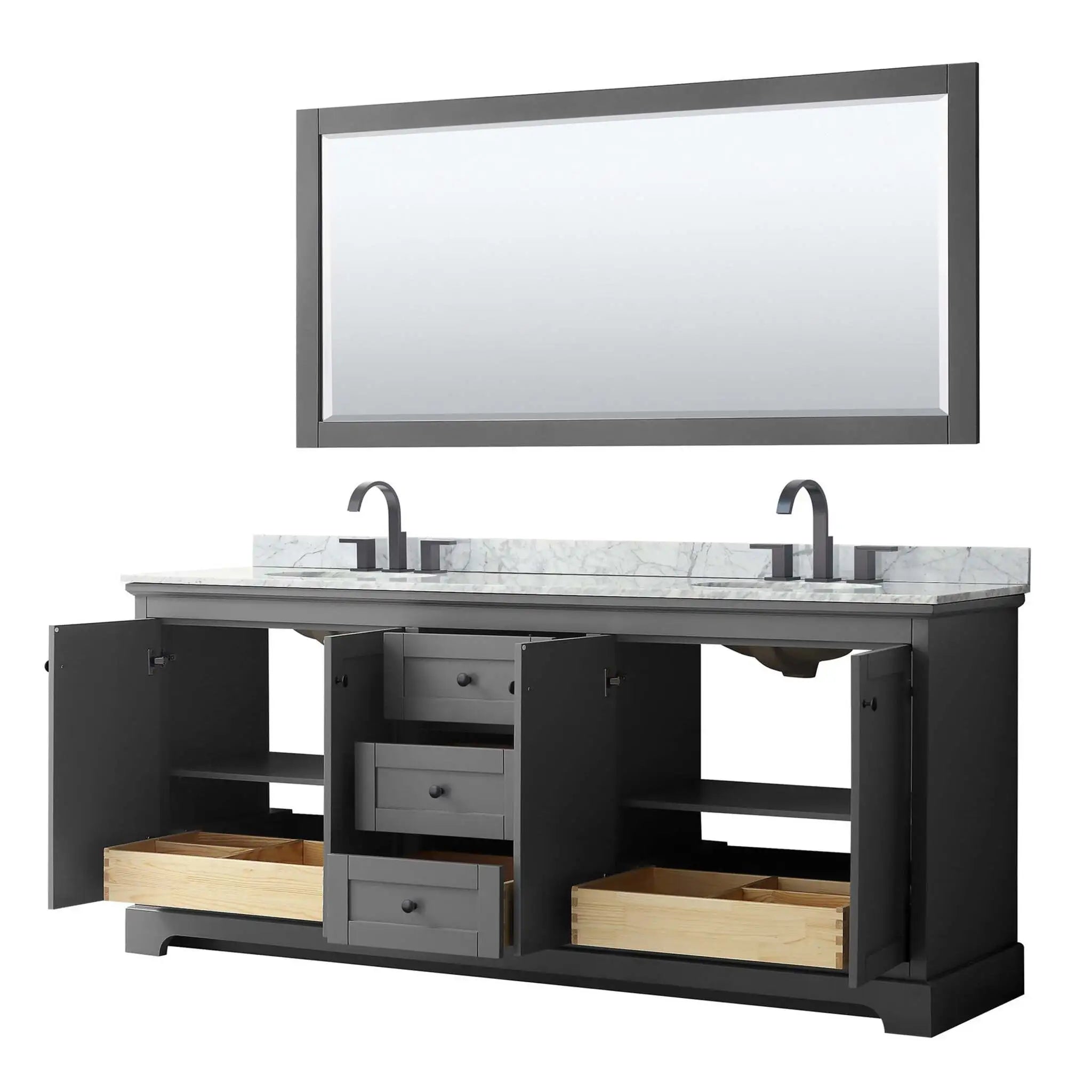 80" Avery Double Bathroom Vanity in Dark Gray with Matte Black Trim & 70" Mirror by Wyndham