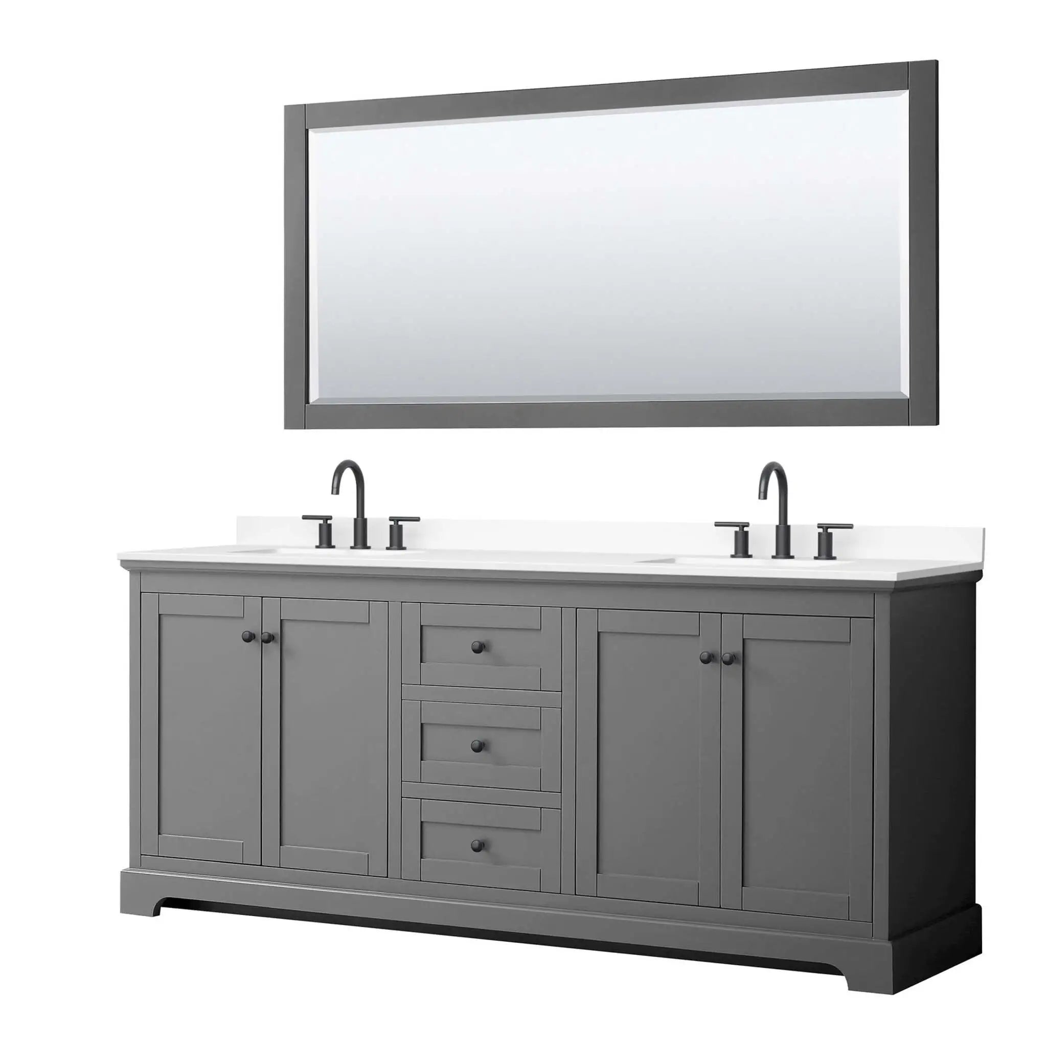 80" Avery Double Bathroom Vanity in Dark Gray with Matte Black Trim & 70" Mirror by Wyndham