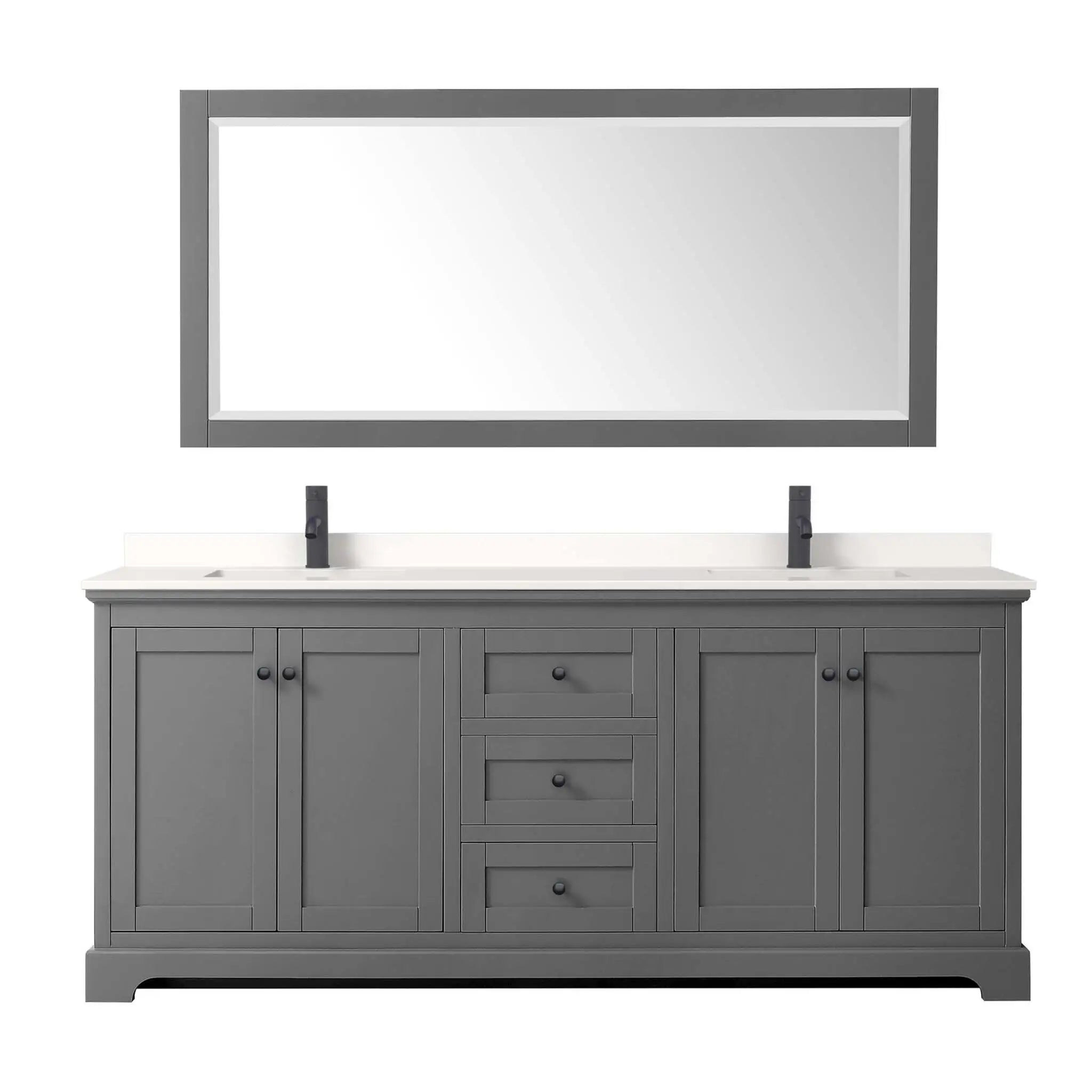 80" Avery Double Bathroom Vanity in Dark Gray with Matte Black Trim & 70" Mirror by Wyndham