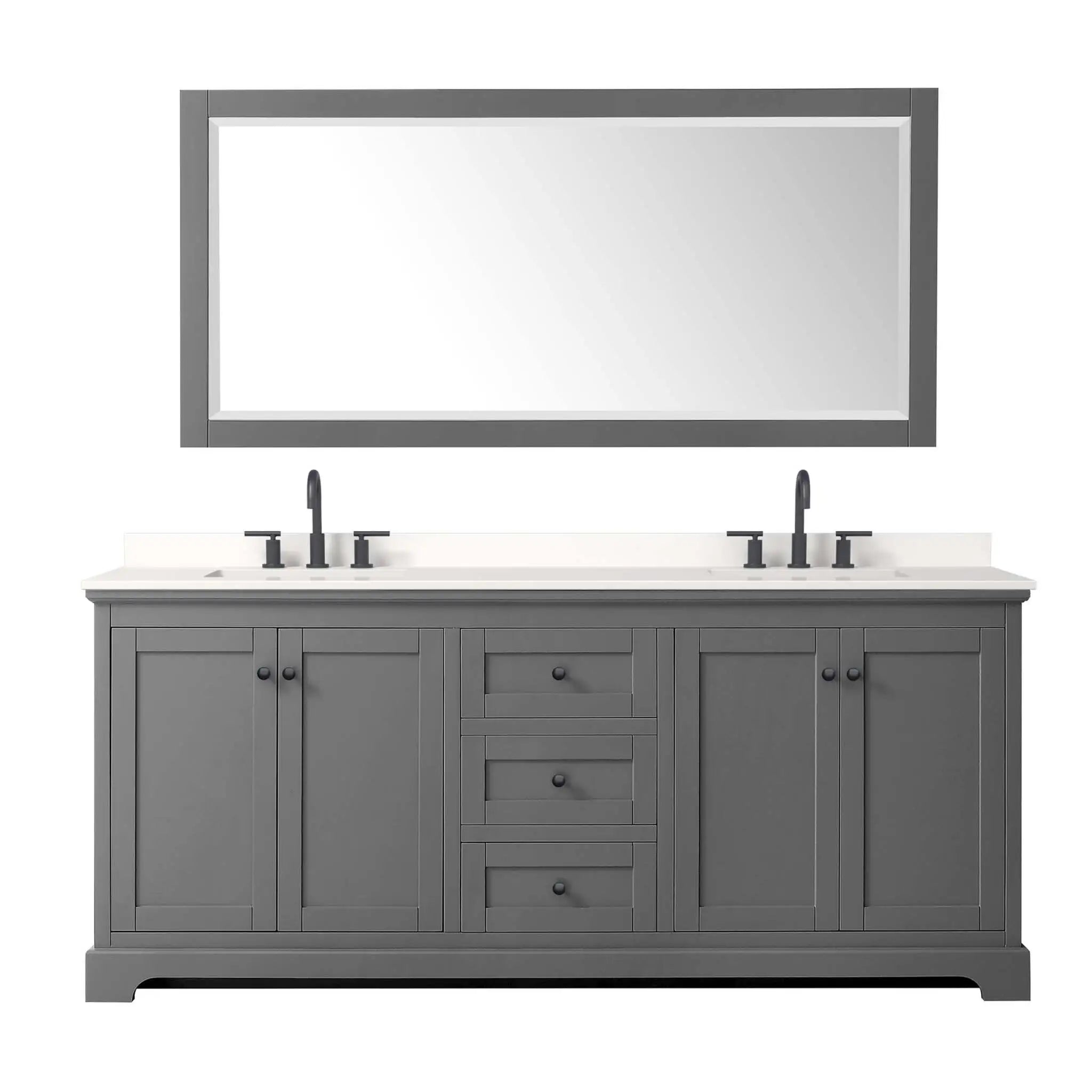80" Avery Double Bathroom Vanity in Dark Gray with Matte Black Trim & 70" Mirror by Wyndham