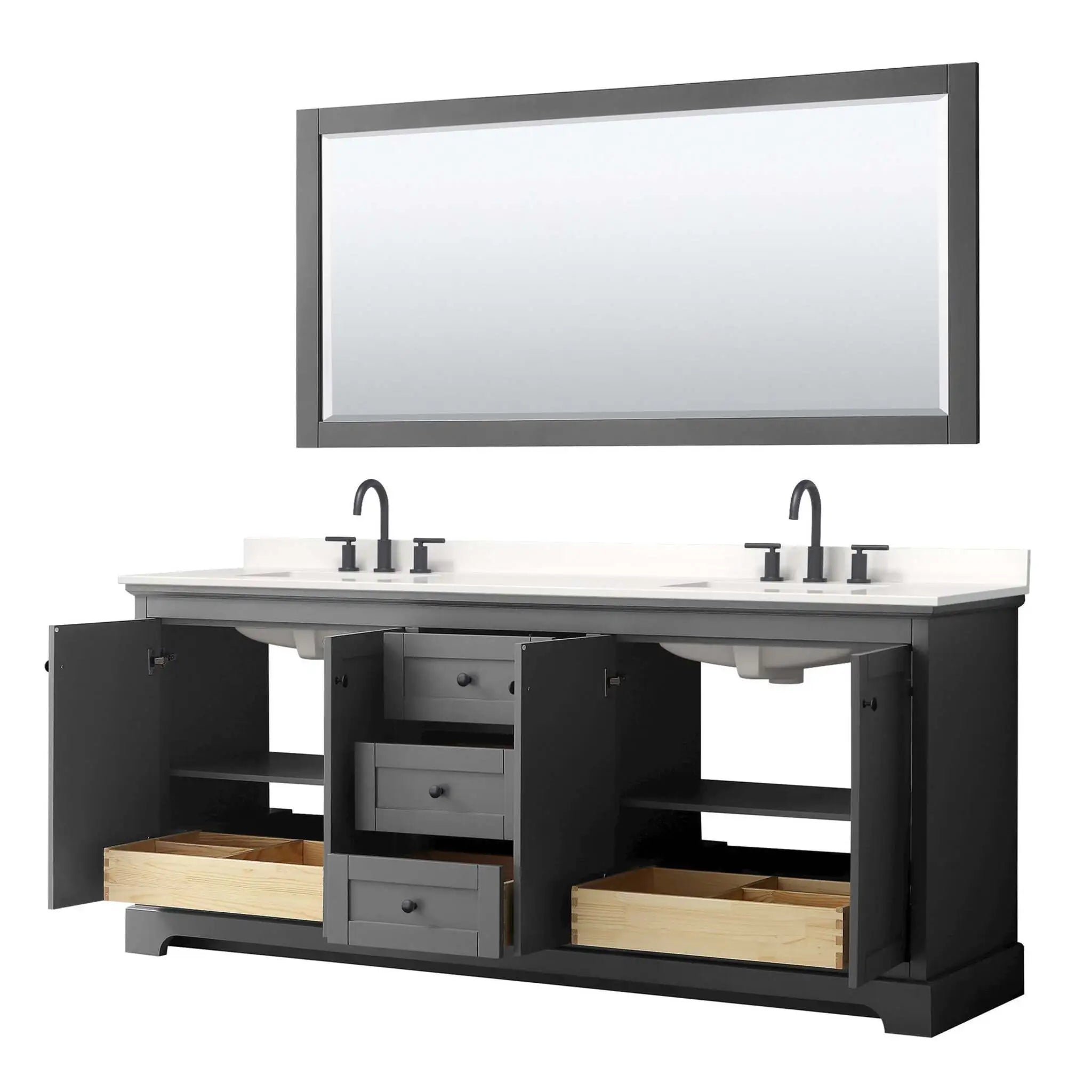 80" Avery Double Bathroom Vanity in Dark Gray with Matte Black Trim & 70" Mirror by Wyndham
