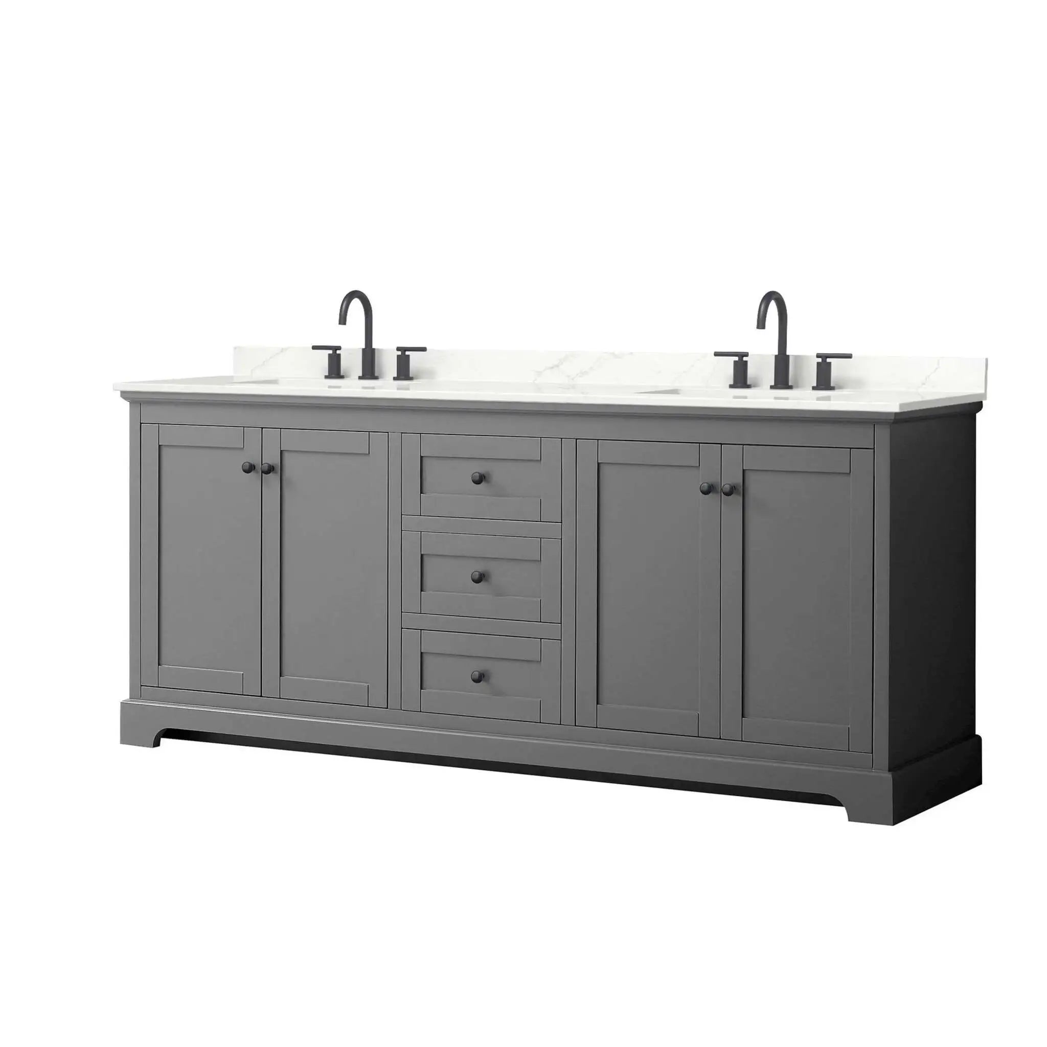 80" Avery Double Bathroom Vanity in Dark Gray with Matte Black Trim by Wyndham