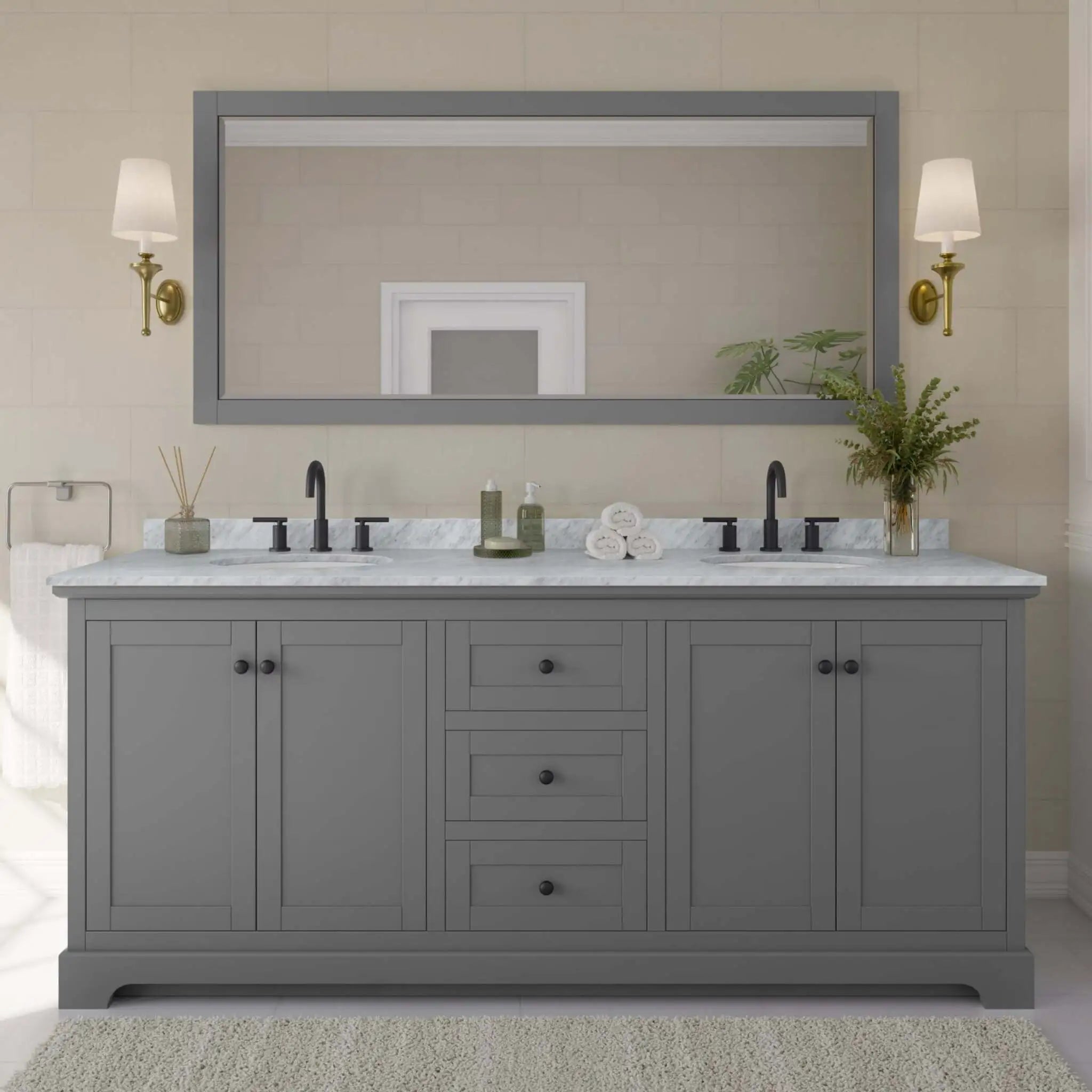 80" Avery Double Bathroom Vanity in Dark Gray with Matte Black Trim by Wyndham