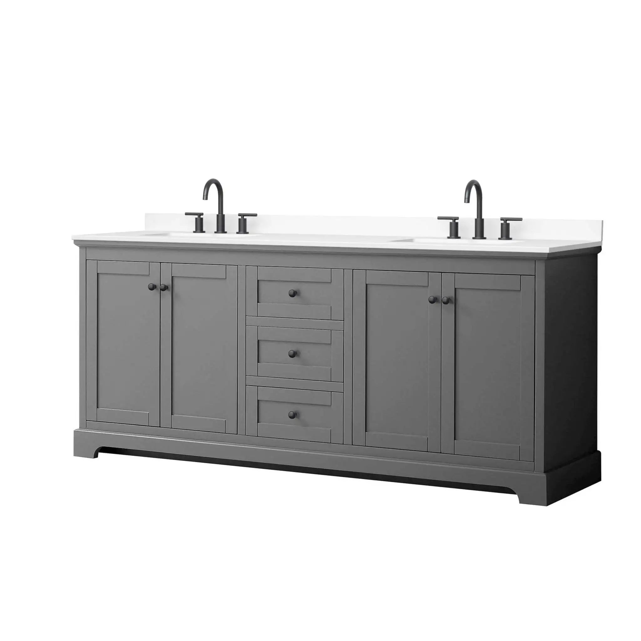 80" Avery Double Bathroom Vanity in Dark Gray with Matte Black Trim by Wyndham