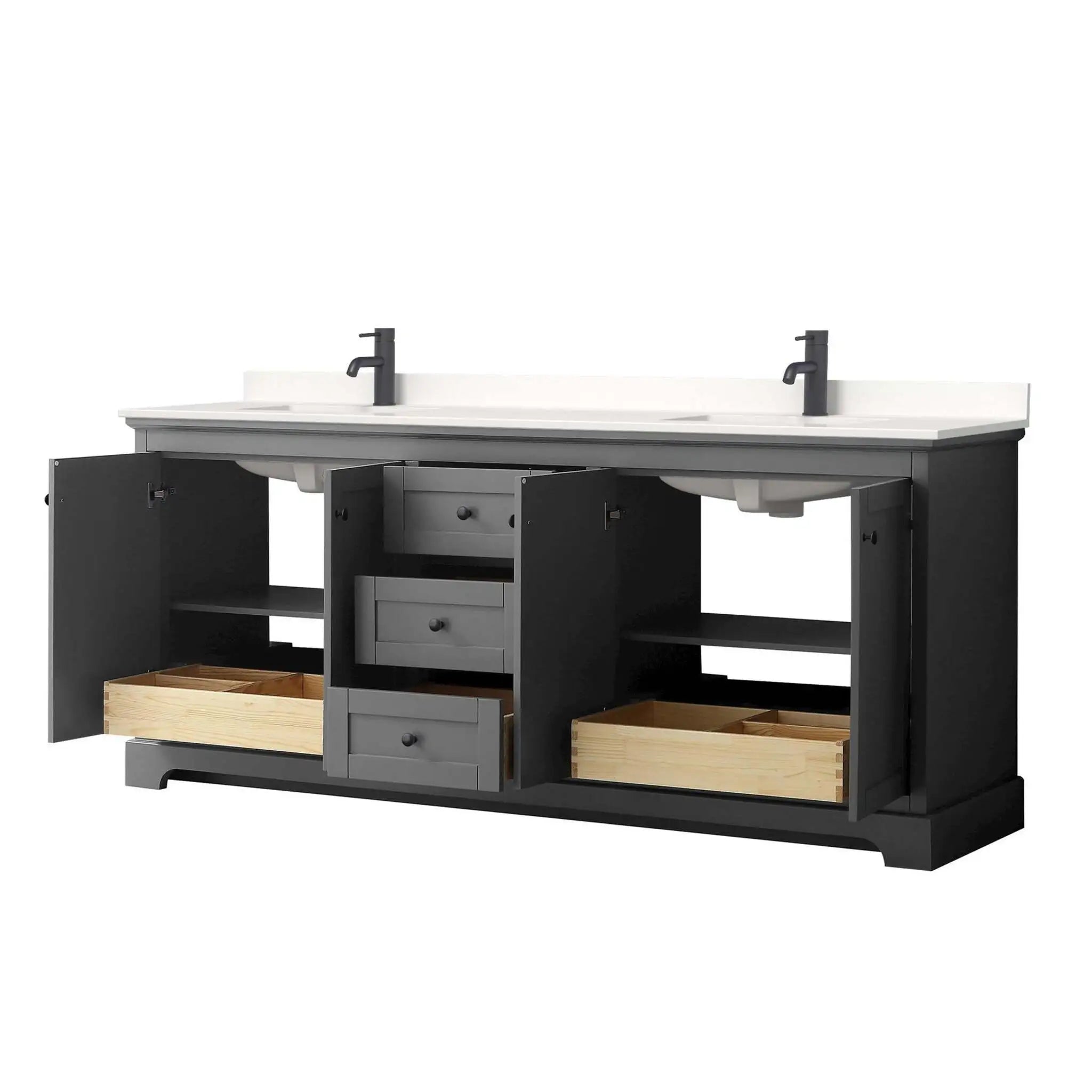 80" Avery Double Bathroom Vanity in Dark Gray with Matte Black Trim by Wyndham