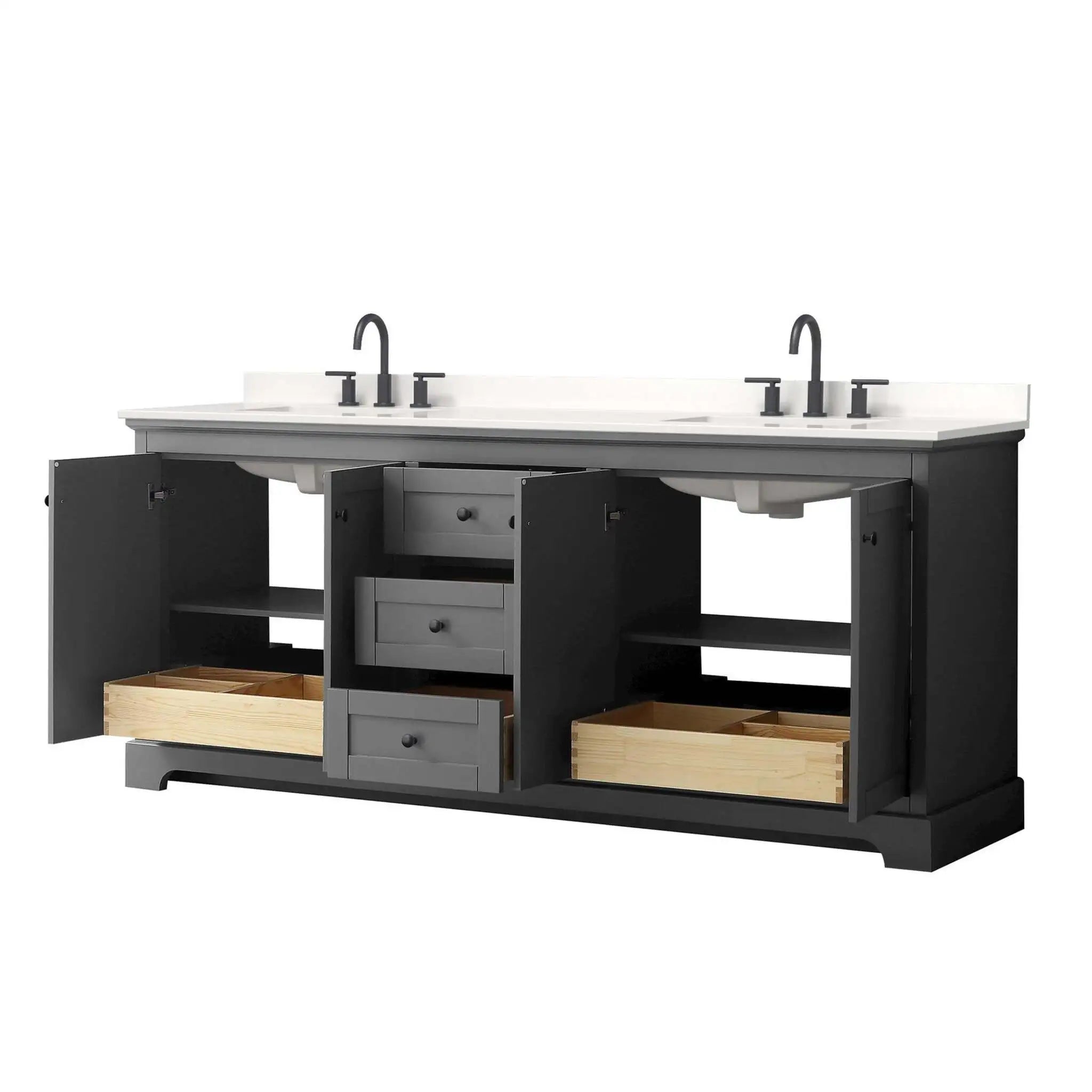 80" Avery Double Bathroom Vanity in Dark Gray with Matte Black Trim by Wyndham