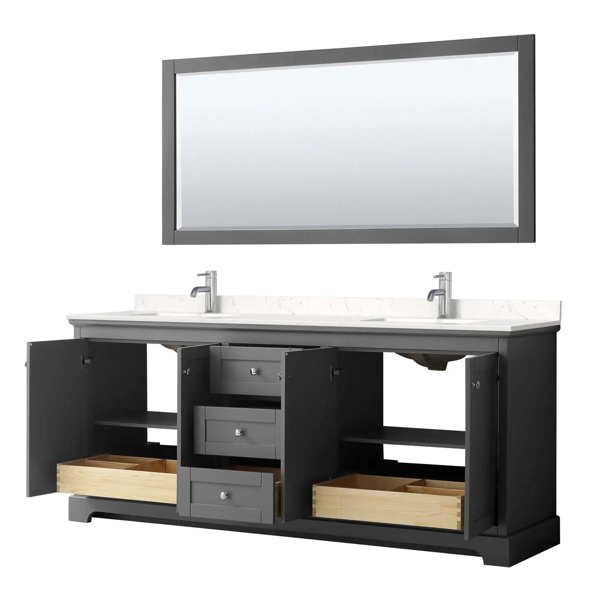 80" Avery Double Bathroom Vanity in Dark Gray with Polished Chrome Trim & 70" Mirror by Wyndham