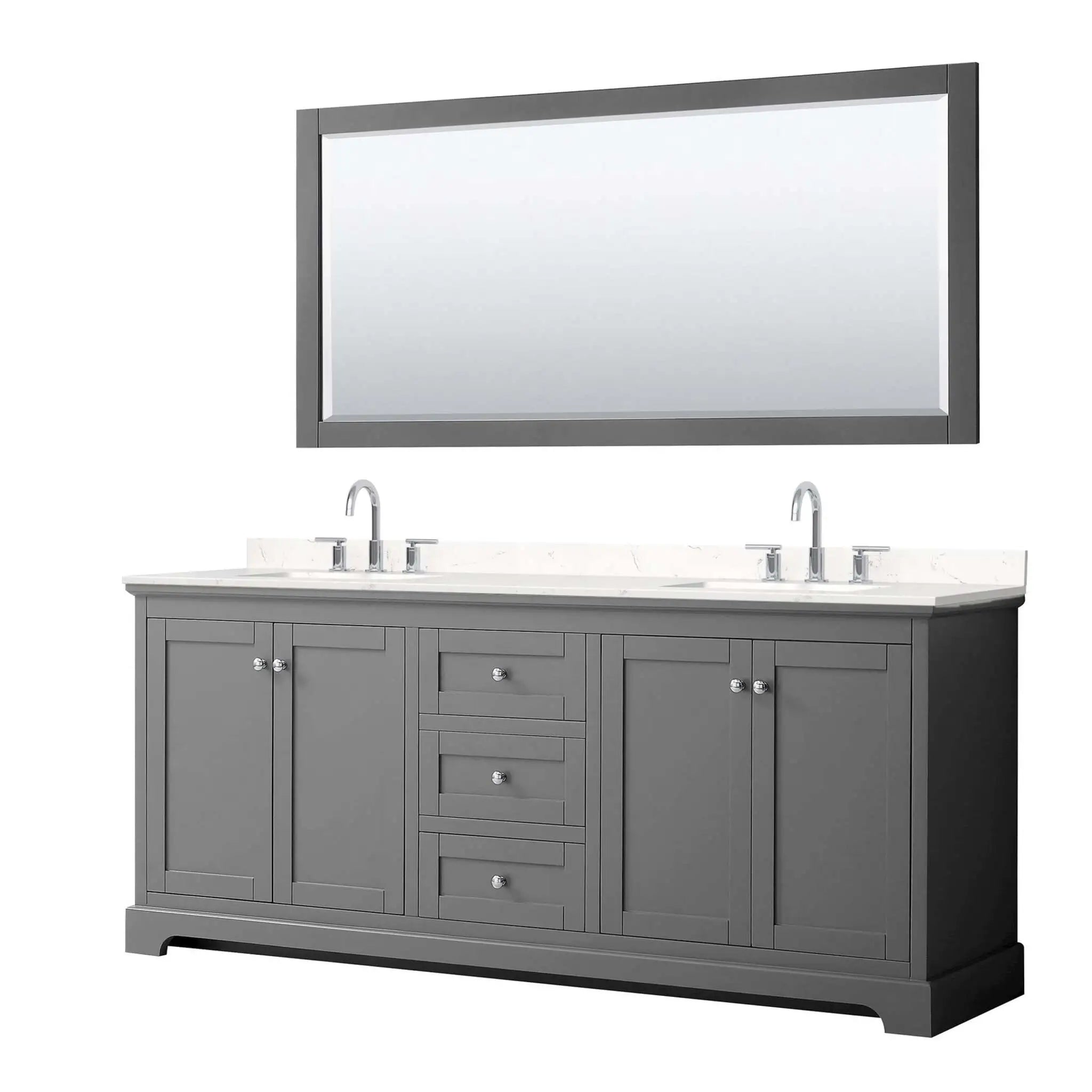 80" Avery Double Bathroom Vanity in Dark Gray with Polished Chrome Trim & 70" Mirror by Wyndham
