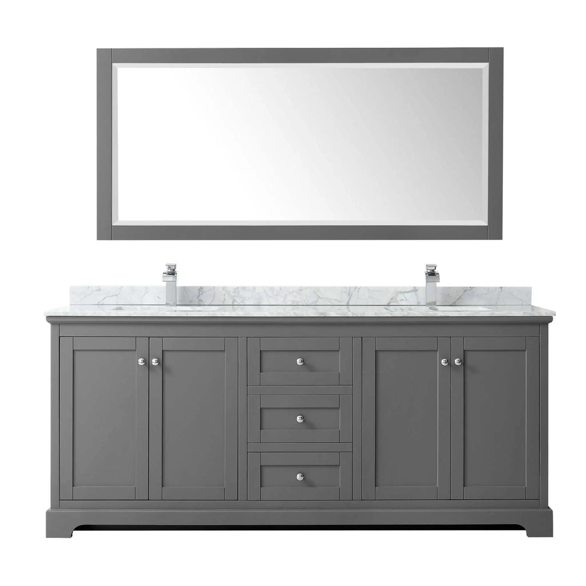 80" Avery Double Bathroom Vanity in Dark Gray with Polished Chrome Trim & 70" Mirror by Wyndham