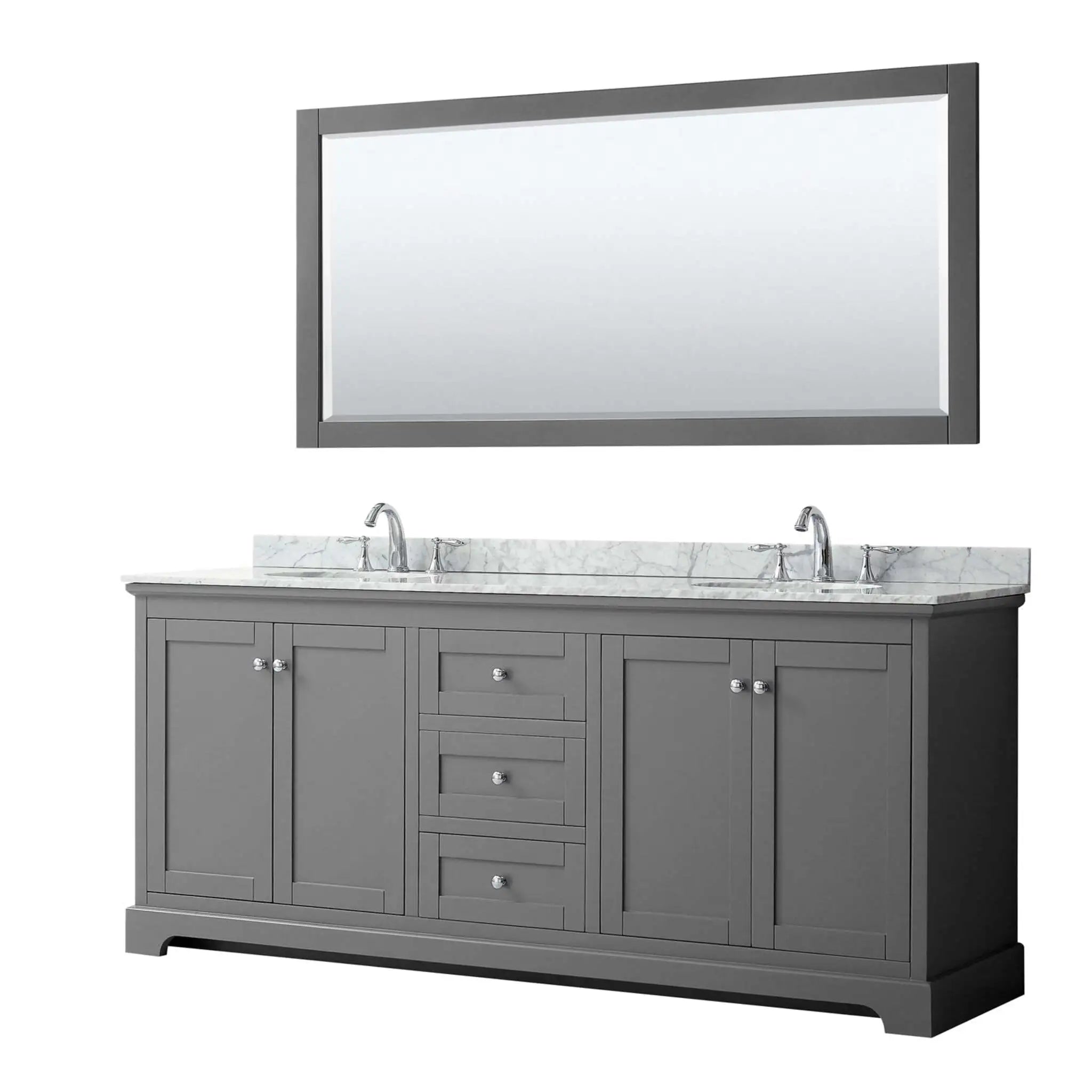 80" Avery Double Bathroom Vanity in Dark Gray with Polished Chrome Trim & 70" Mirror by Wyndham