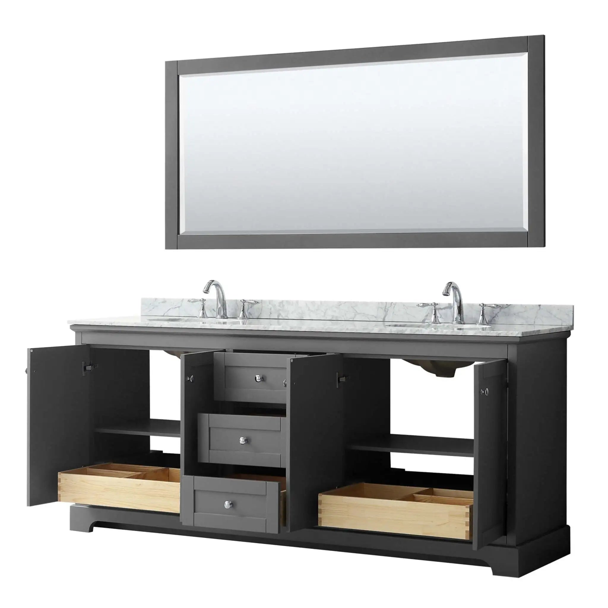80" Avery Double Bathroom Vanity in Dark Gray with Polished Chrome Trim & 70" Mirror by Wyndham