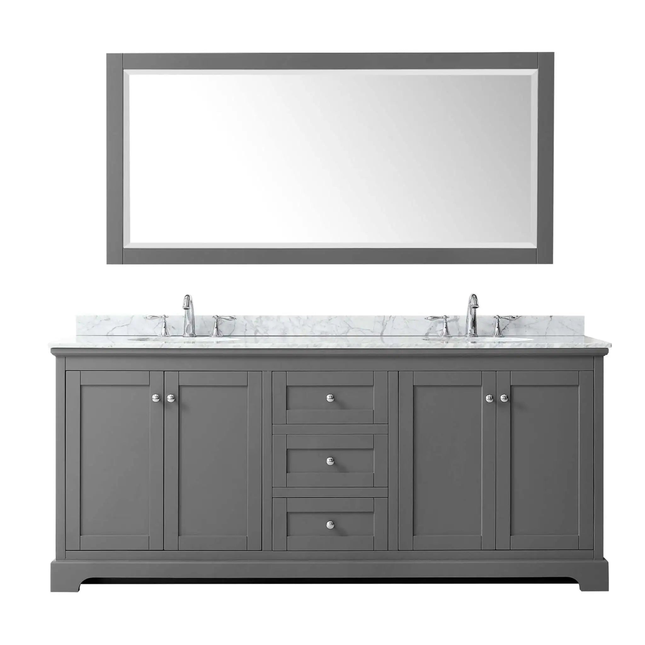 80" Avery Double Bathroom Vanity in Dark Gray with Polished Chrome Trim & 70" Mirror by Wyndham