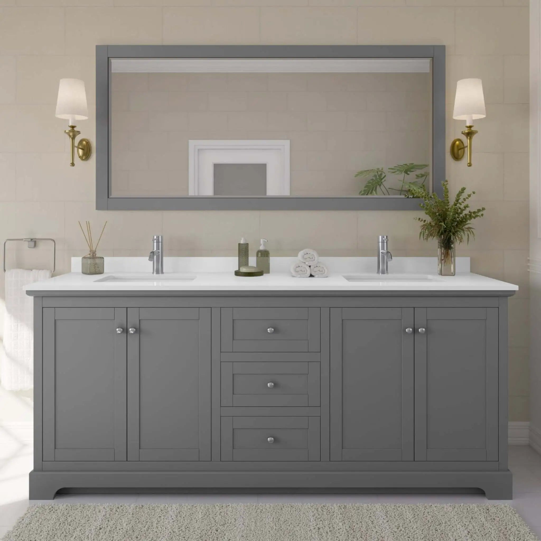 80" Avery Double Bathroom Vanity in Dark Gray with Polished Chrome Trim & 70" Mirror by Wyndham