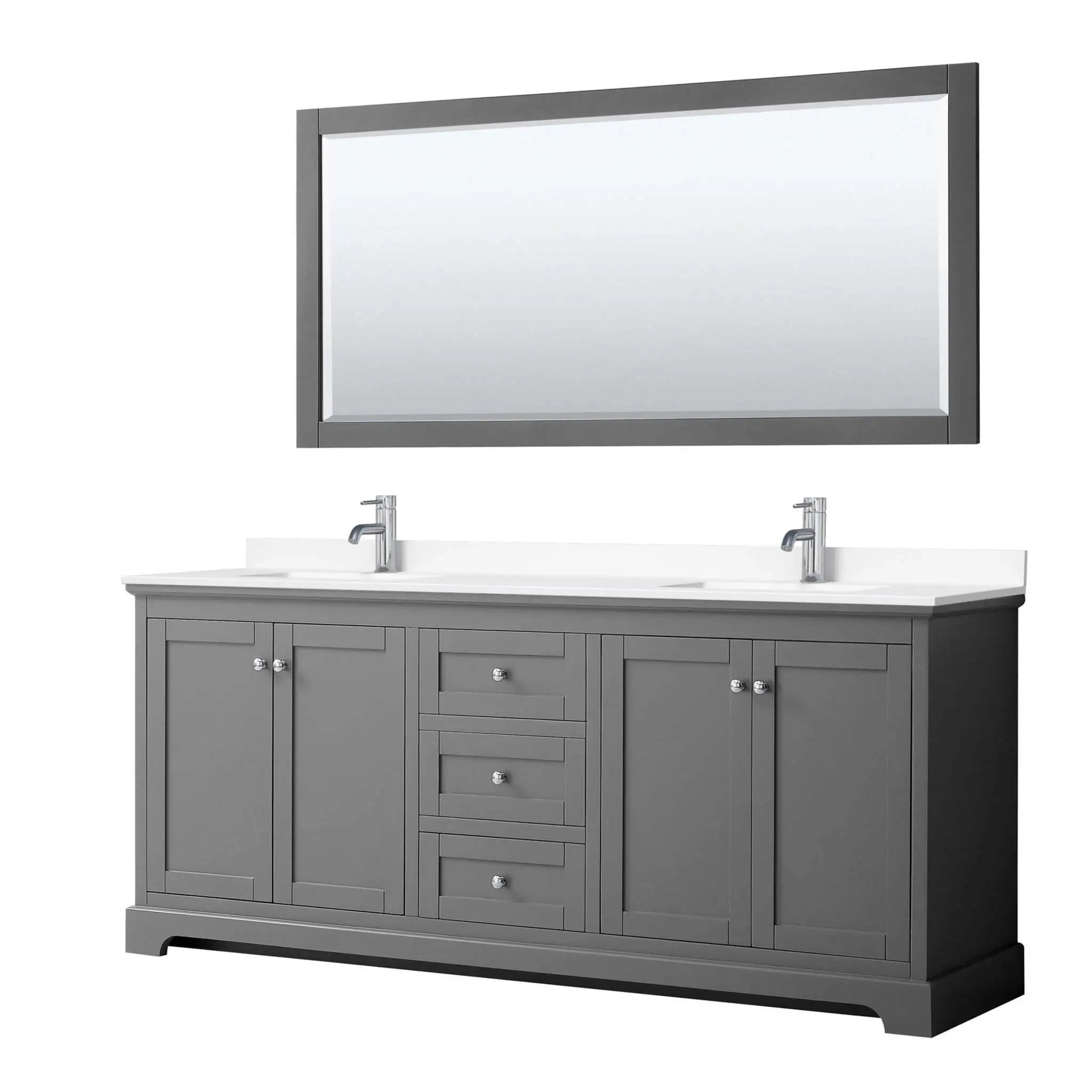 80" Avery Double Bathroom Vanity in Dark Gray with Polished Chrome Trim & 70" Mirror by Wyndham