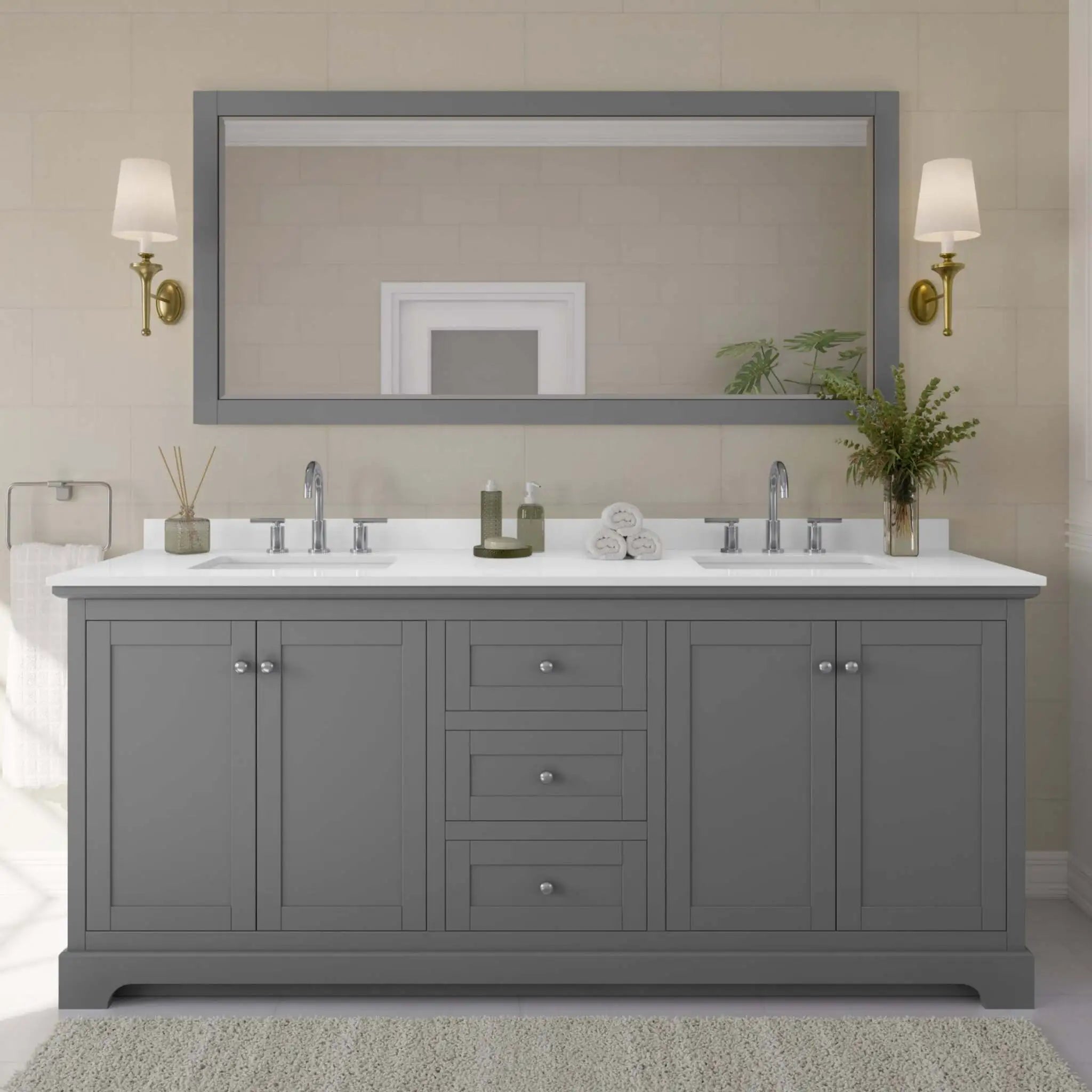 80" Avery Double Bathroom Vanity in Dark Gray with Polished Chrome Trim & 70" Mirror by Wyndham