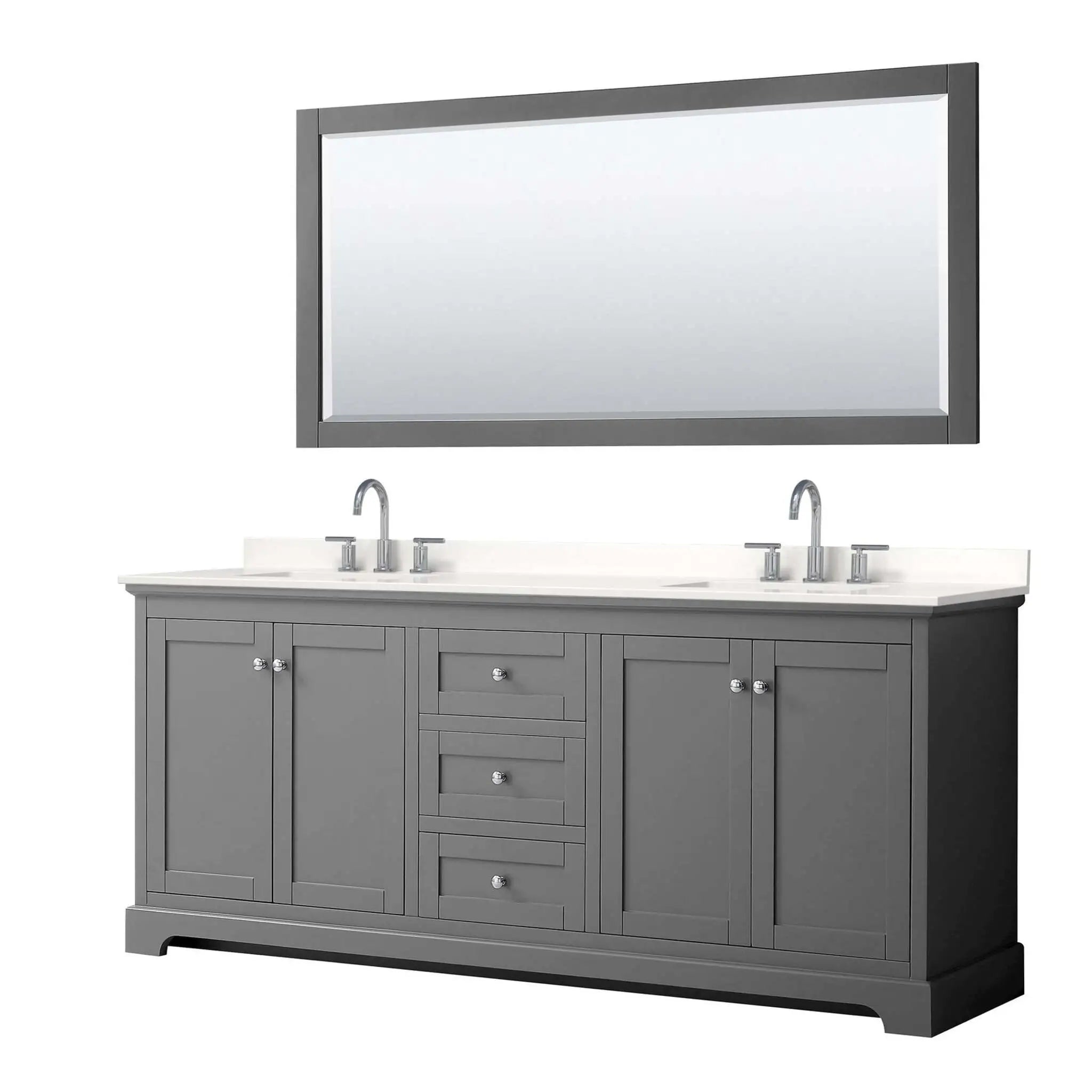 80" Avery Double Bathroom Vanity in Dark Gray with Polished Chrome Trim & 70" Mirror by Wyndham