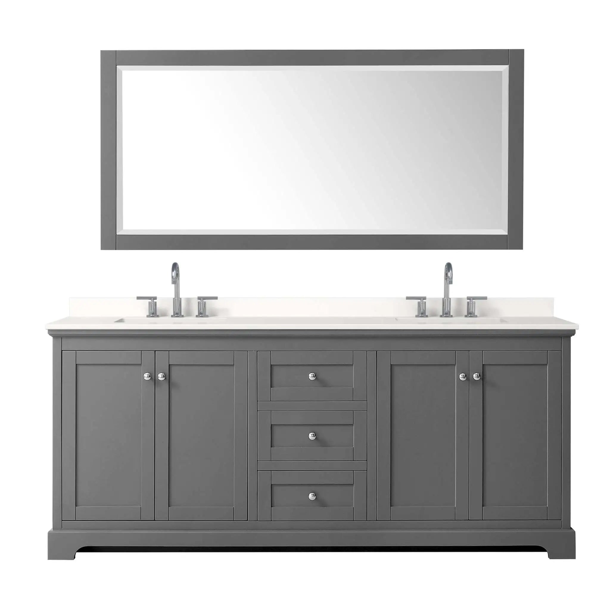 80" Avery Double Bathroom Vanity in Dark Gray with Polished Chrome Trim & 70" Mirror by Wyndham