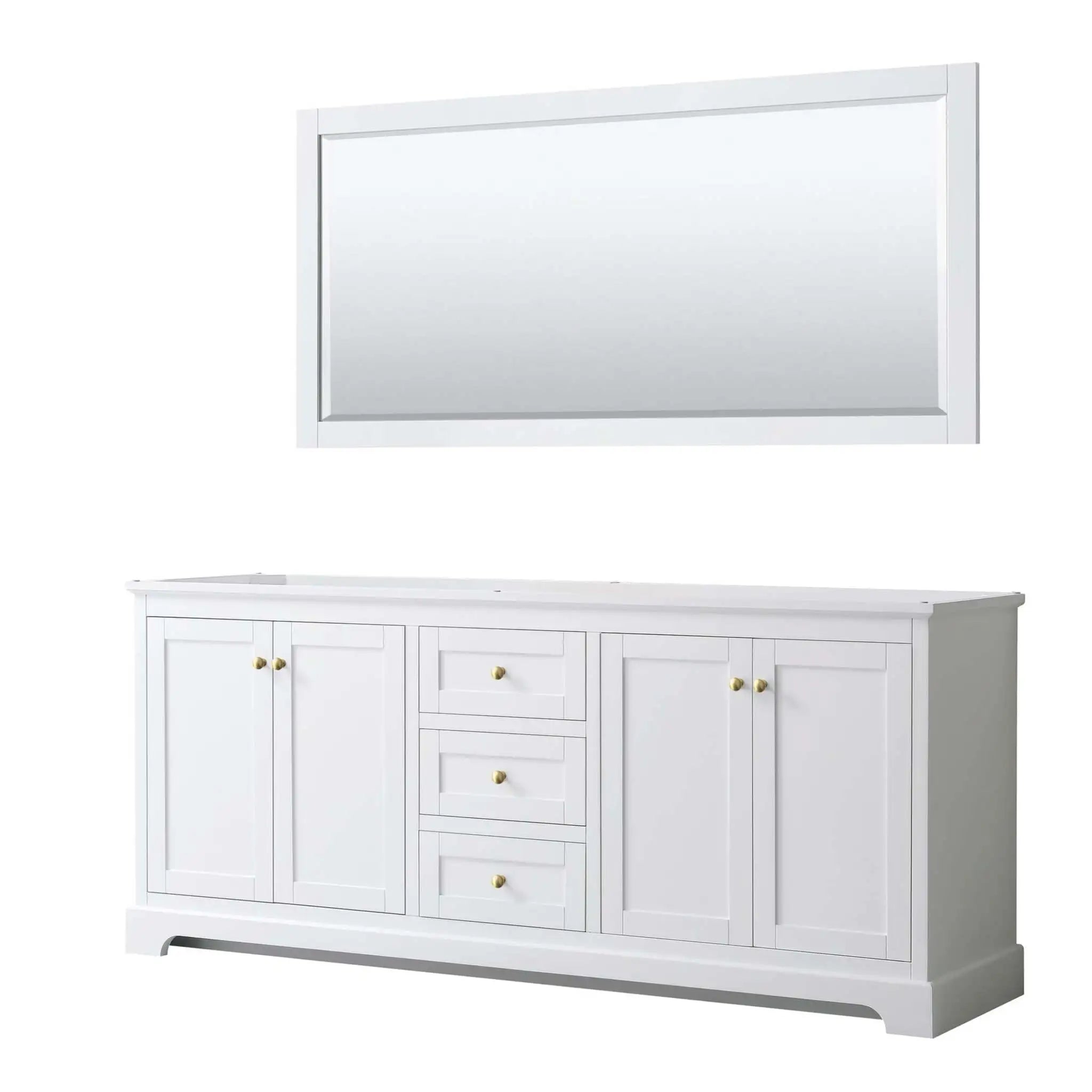 80" Avery Double Bathroom Vanity in White with Brushed Gold Trim & 70" Mirror by Wyndham