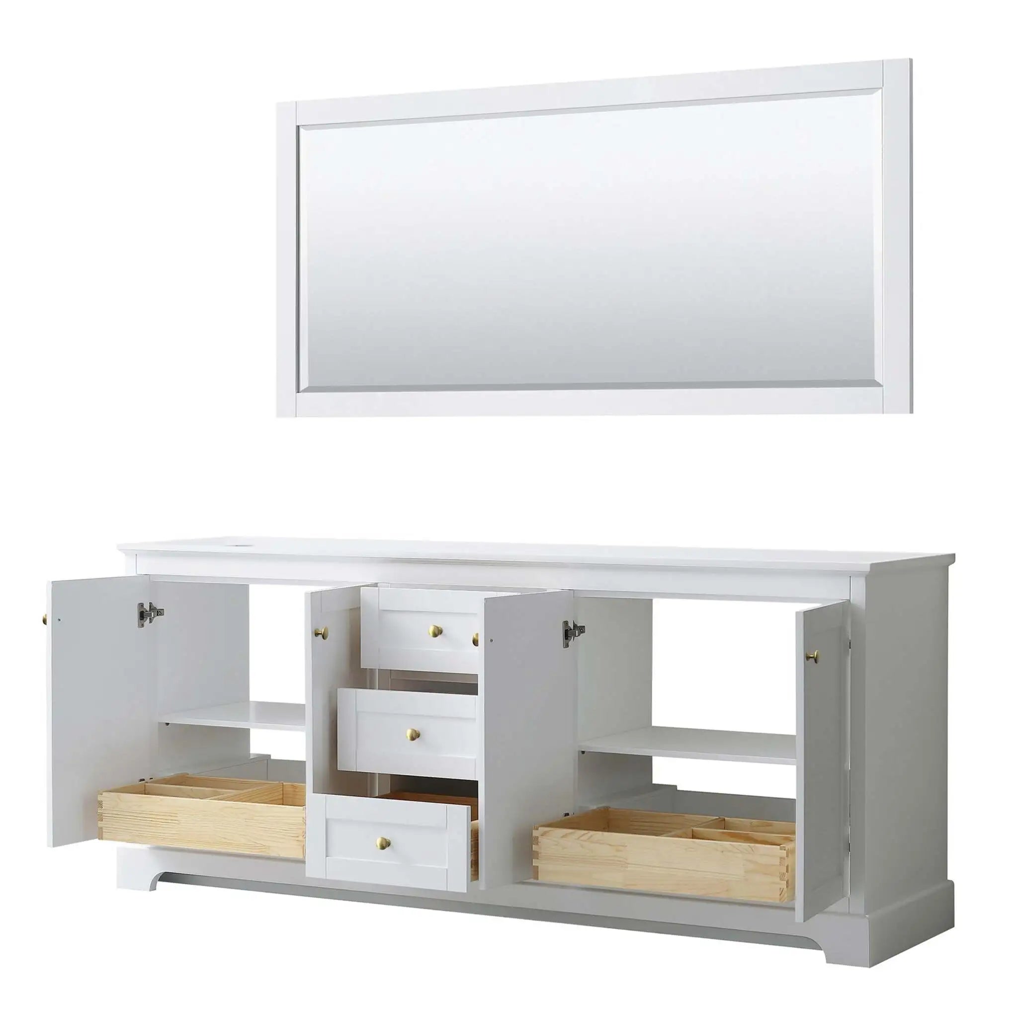 80" Avery Double Bathroom Vanity in White with Brushed Gold Trim & 70" Mirror by Wyndham