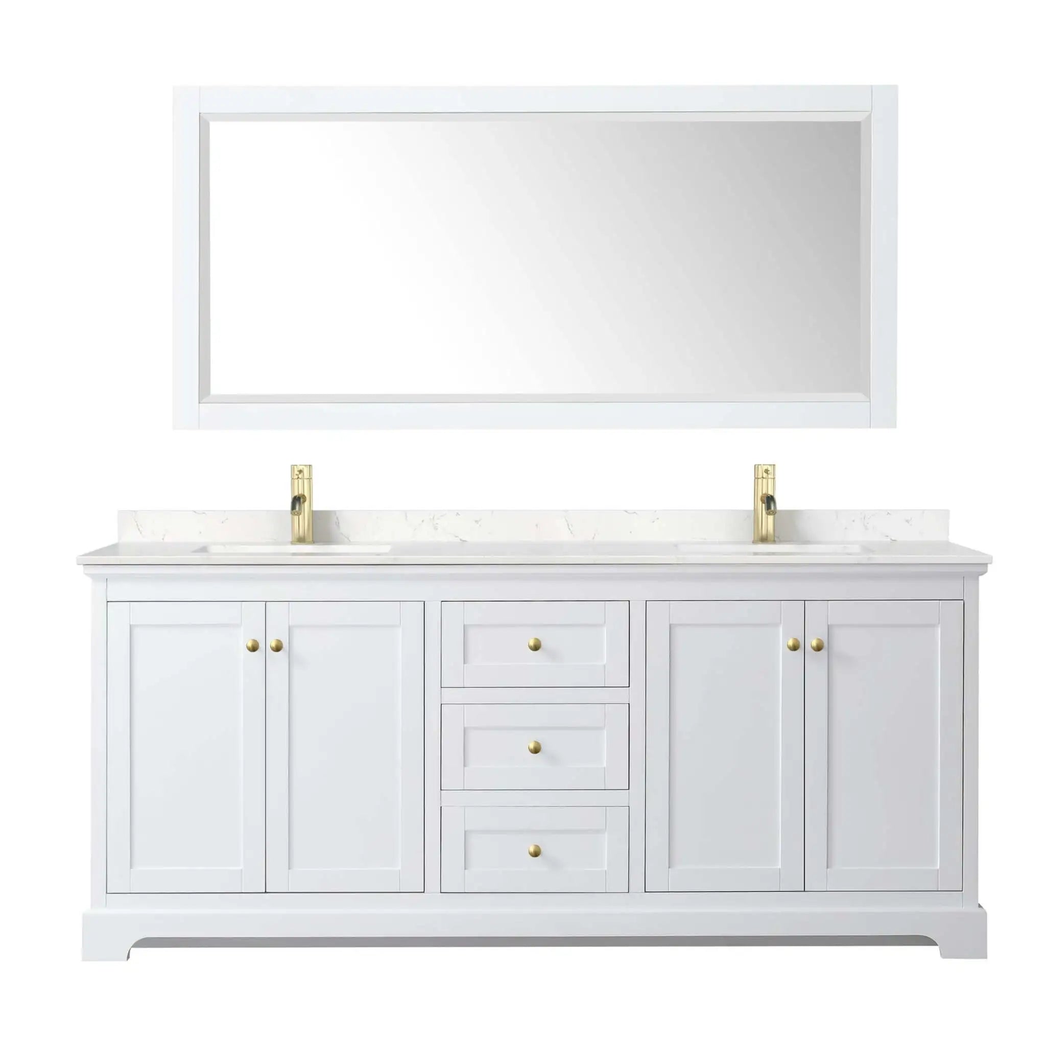 80" Avery Double Bathroom Vanity in White with Brushed Gold Trim & 70" Mirror by Wyndham