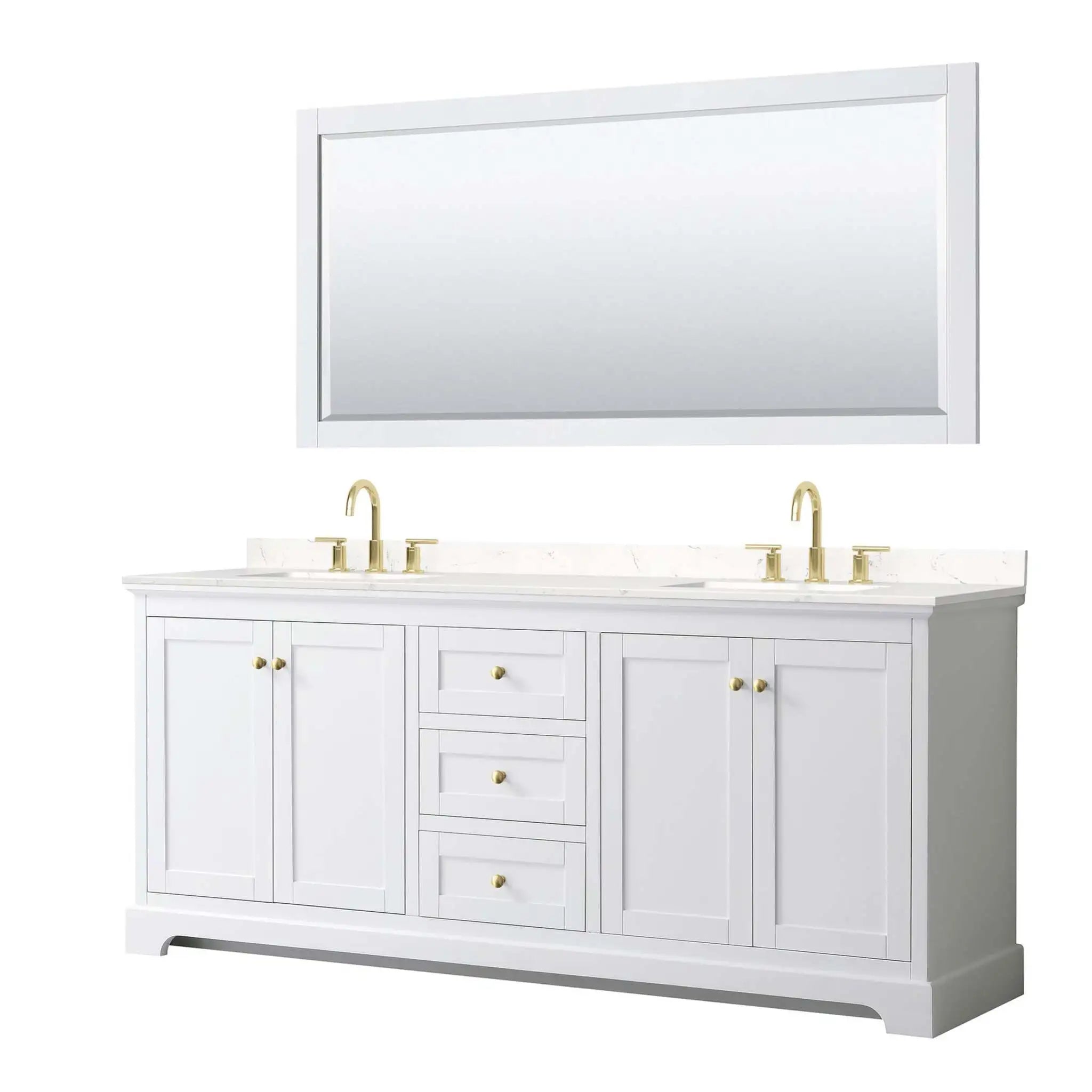 80" Avery Double Bathroom Vanity in White with Brushed Gold Trim & 70" Mirror by Wyndham