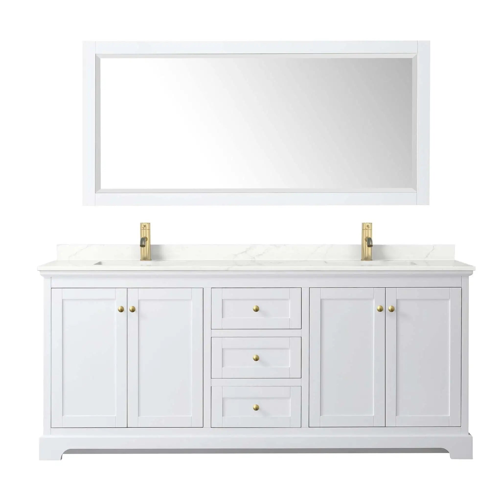80" Avery Double Bathroom Vanity in White with Brushed Gold Trim & 70" Mirror by Wyndham