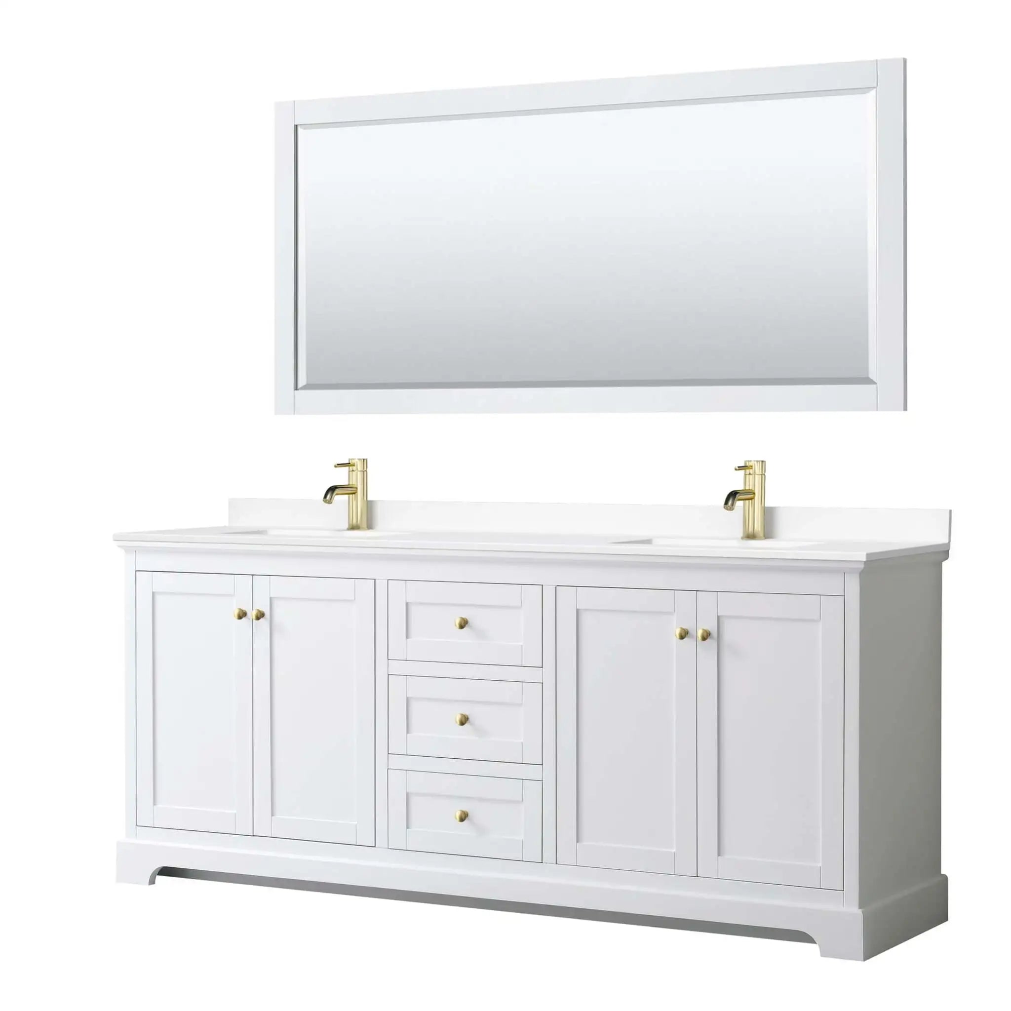 80" Avery Double Bathroom Vanity in White with Brushed Gold Trim & 70" Mirror by Wyndham