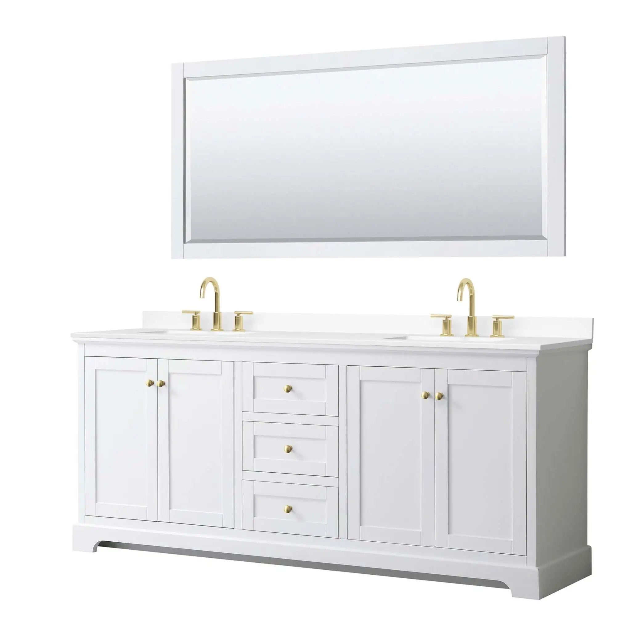 80" Avery Double Bathroom Vanity in White with Brushed Gold Trim & 70" Mirror by Wyndham