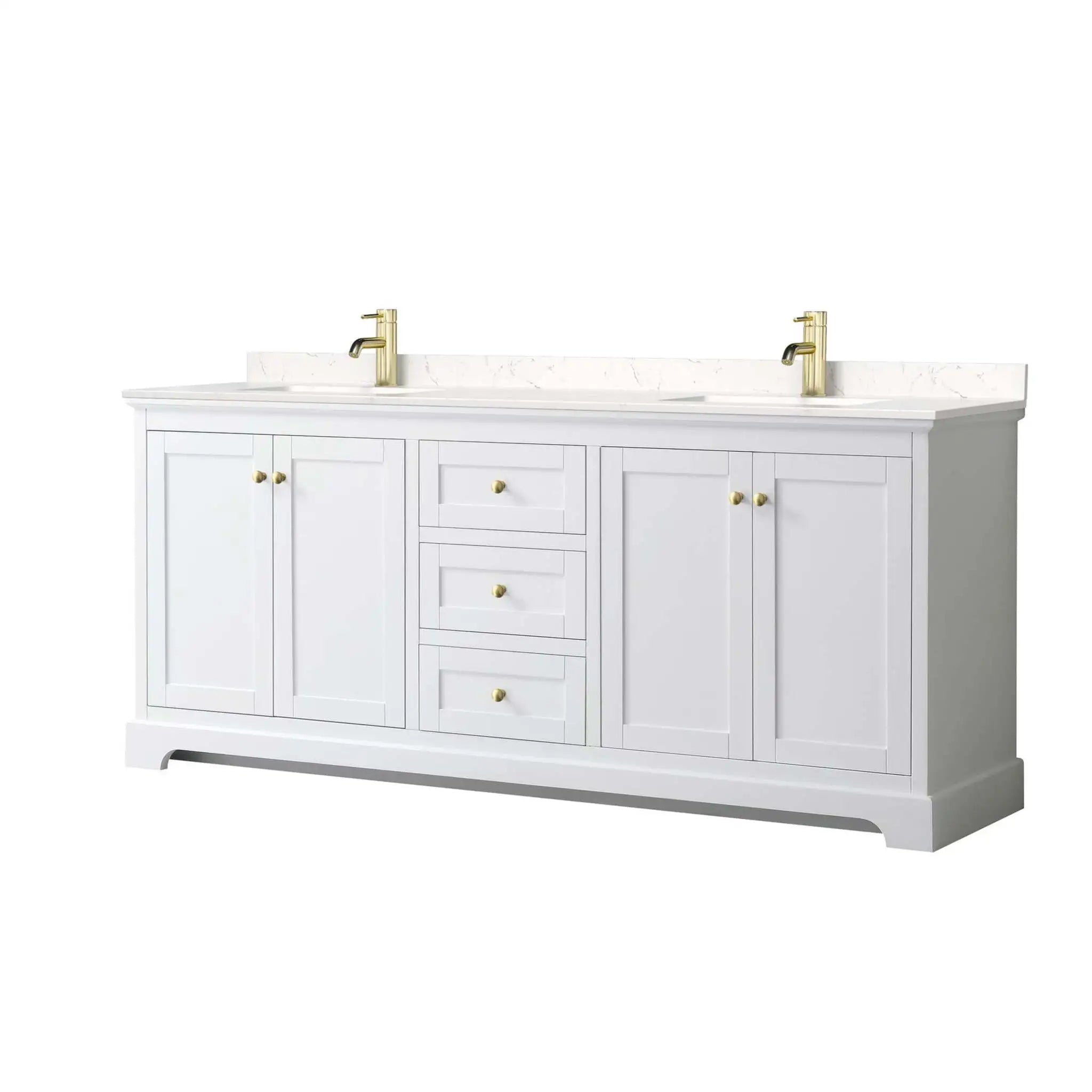 80" Avery Double Bathroom Vanity in White with Brushed Gold Trim by Wyndham