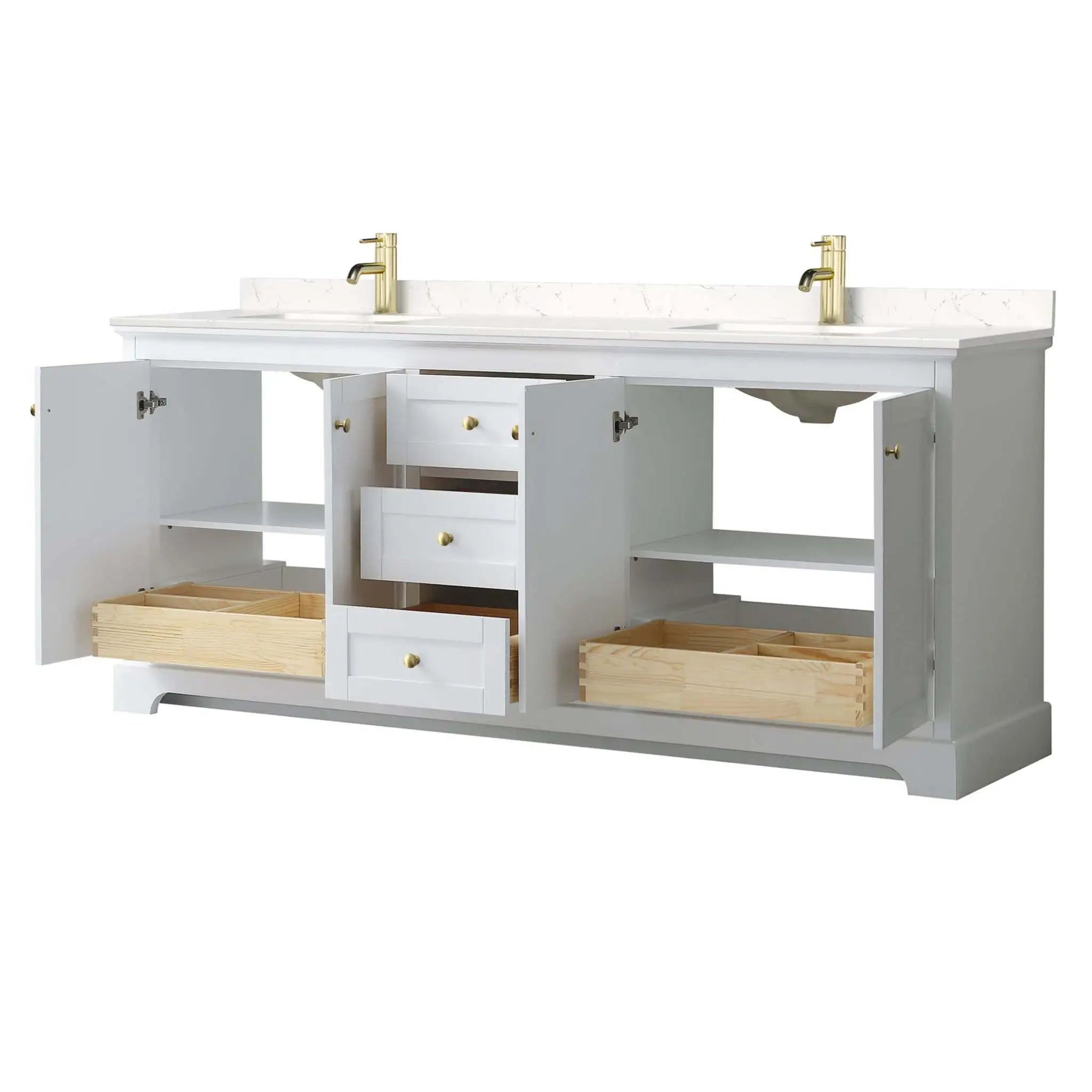 80" Avery Double Bathroom Vanity in White with Brushed Gold Trim by Wyndham