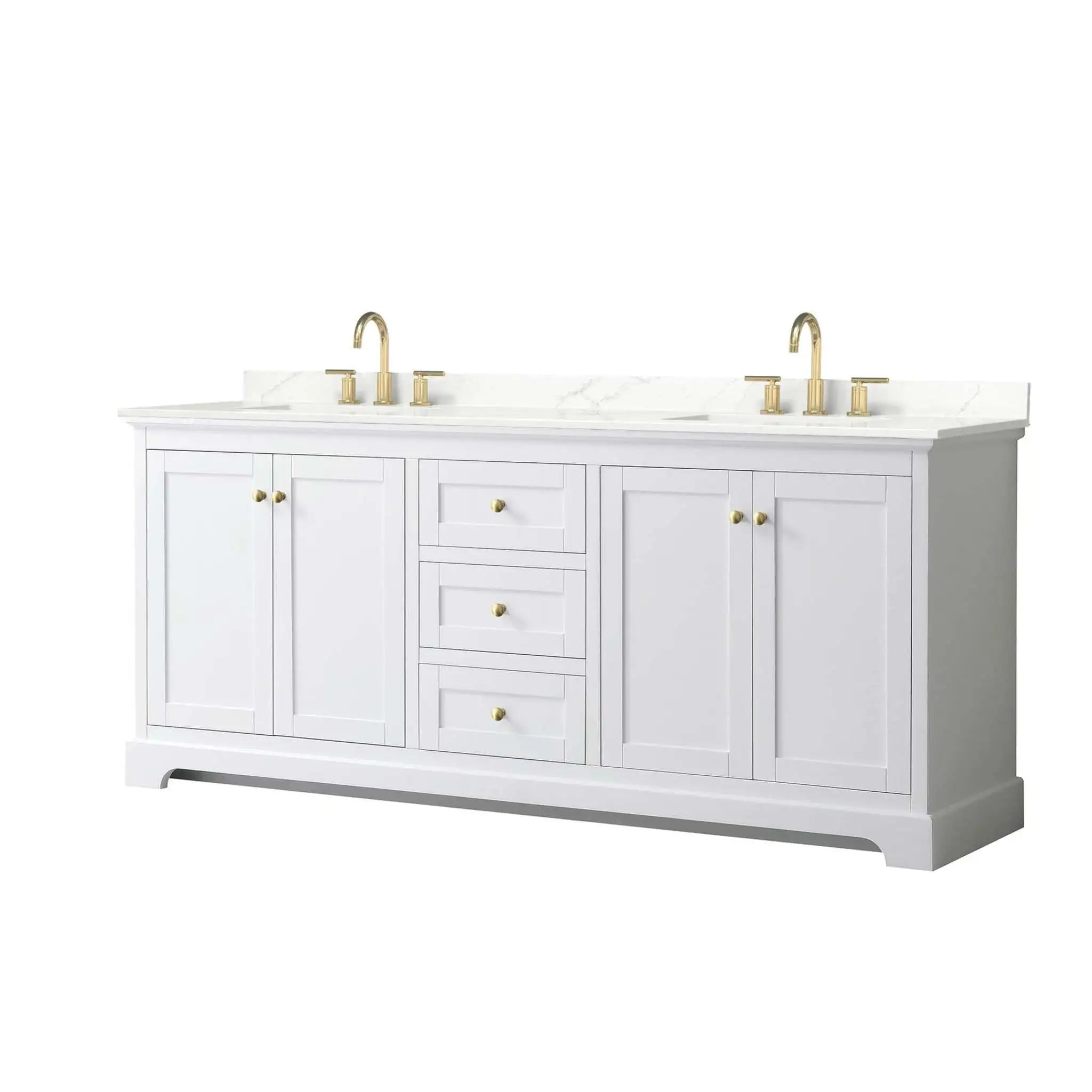 80" Avery Double Bathroom Vanity in White with Brushed Gold Trim by Wyndham