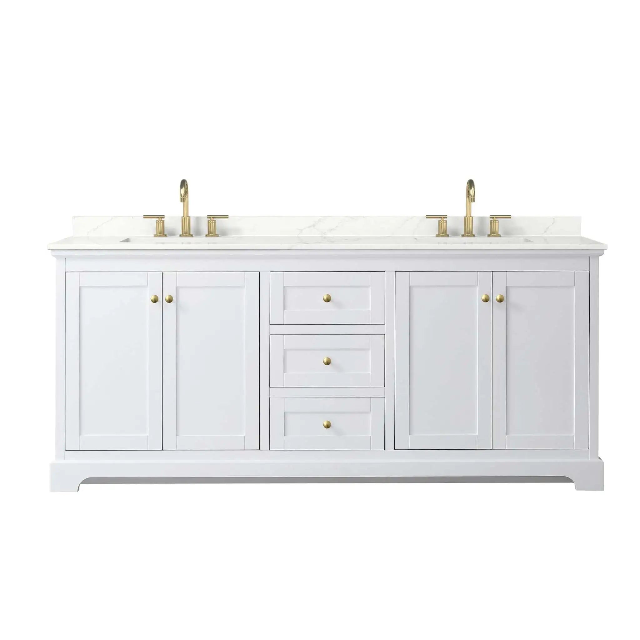 80" Avery Double Bathroom Vanity in White with Brushed Gold Trim by Wyndham