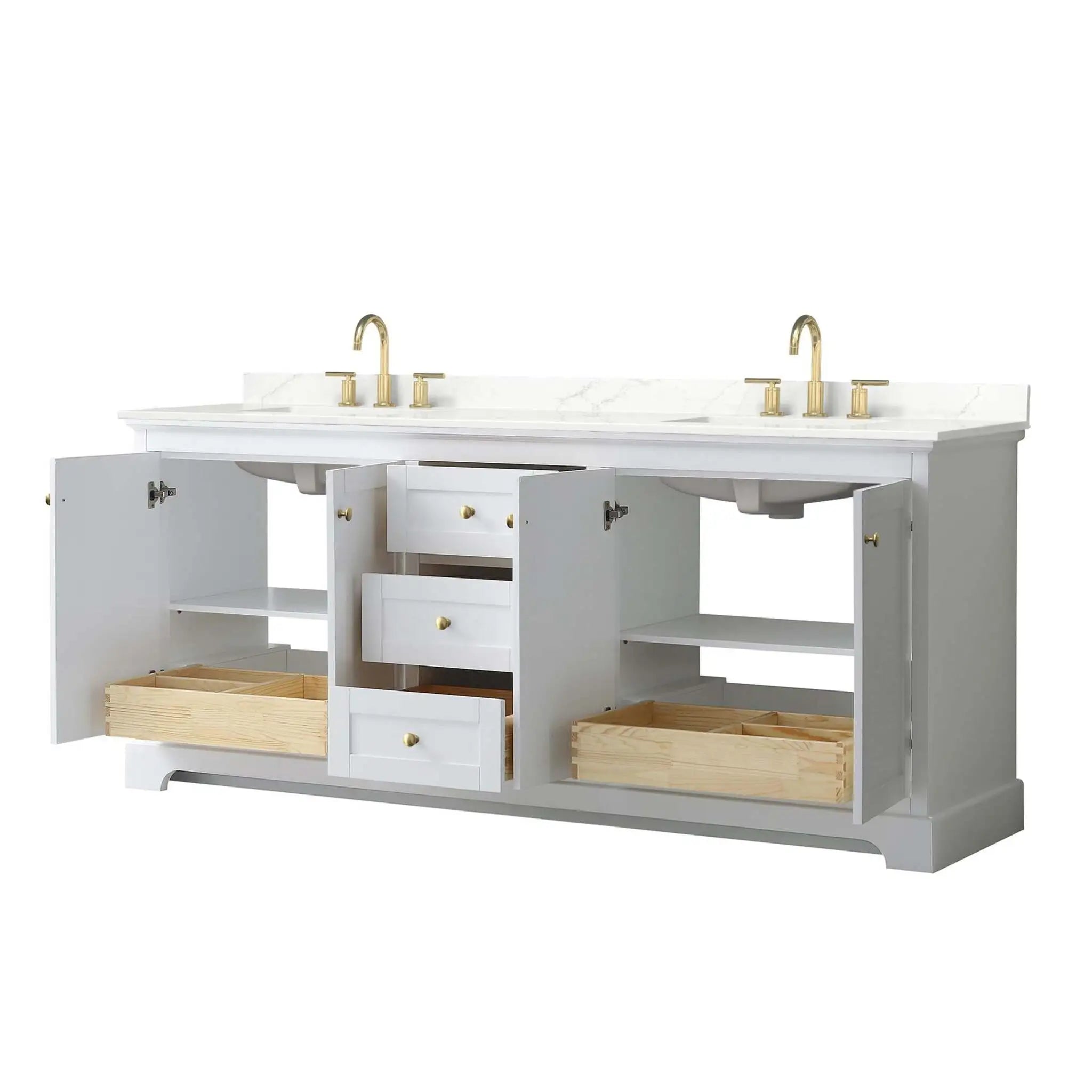 80" Avery Double Bathroom Vanity in White with Brushed Gold Trim by Wyndham