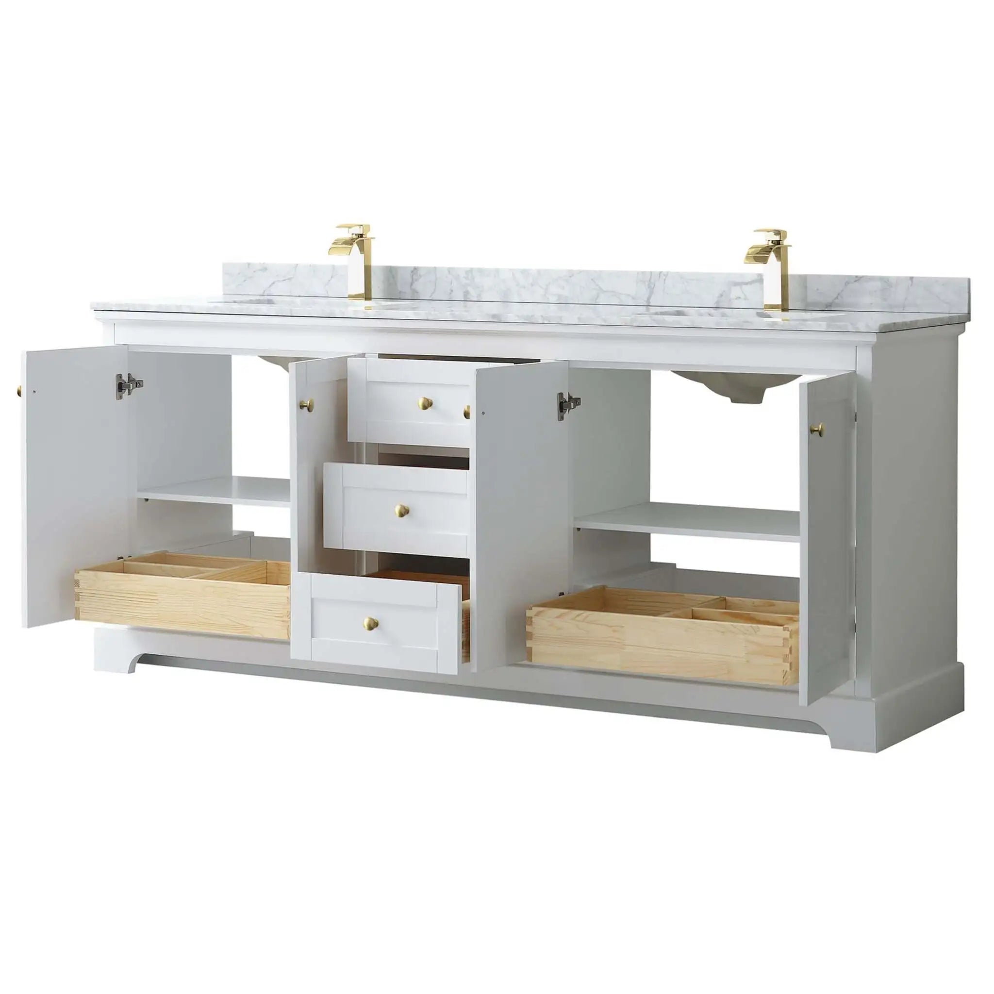 80" Avery Double Bathroom Vanity in White with Brushed Gold Trim by Wyndham