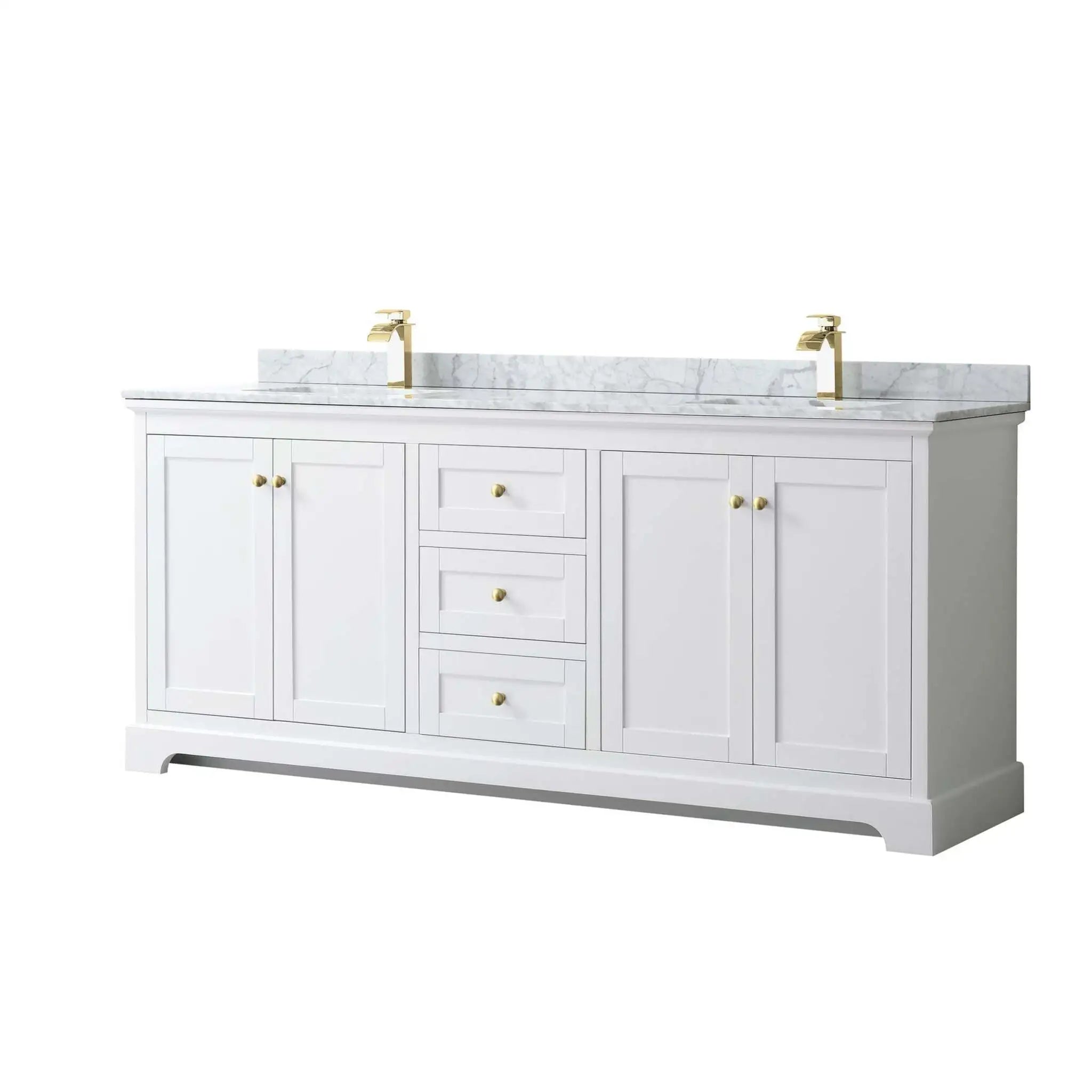 80" Avery Double Bathroom Vanity in White with Brushed Gold Trim by Wyndham