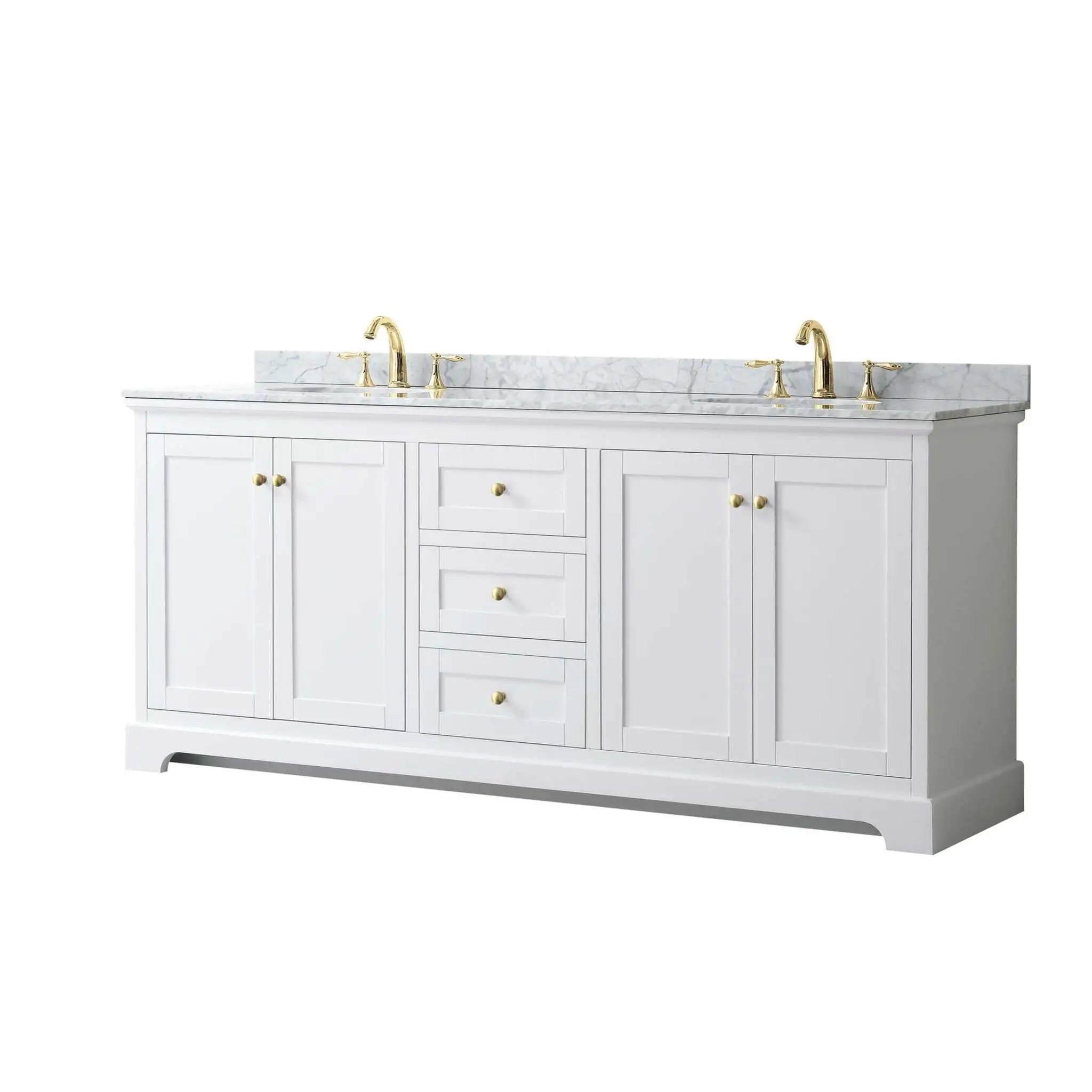80" Avery Double Bathroom Vanity in White with Brushed Gold Trim by Wyndham