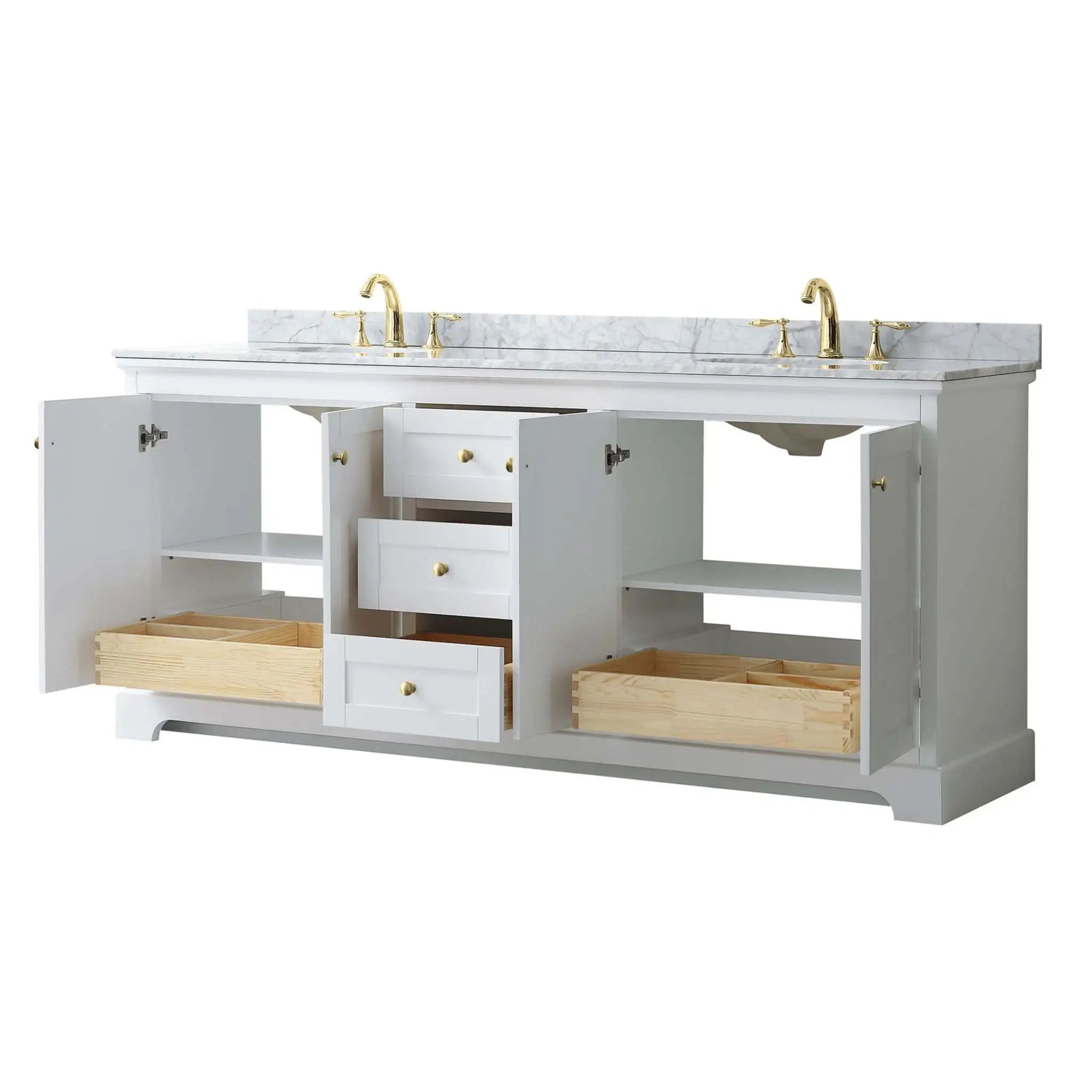 80" Avery Double Bathroom Vanity in White with Brushed Gold Trim by Wyndham