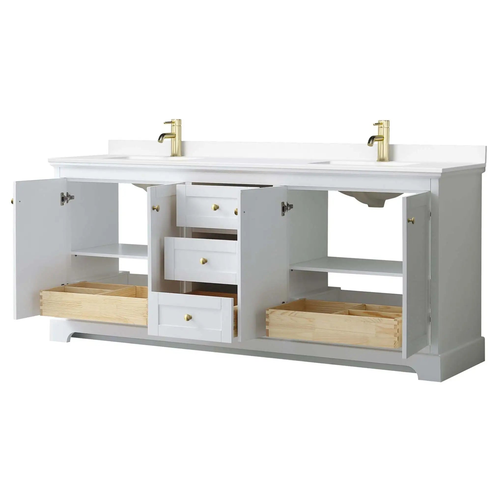 80" Avery Double Bathroom Vanity in White with Brushed Gold Trim by Wyndham