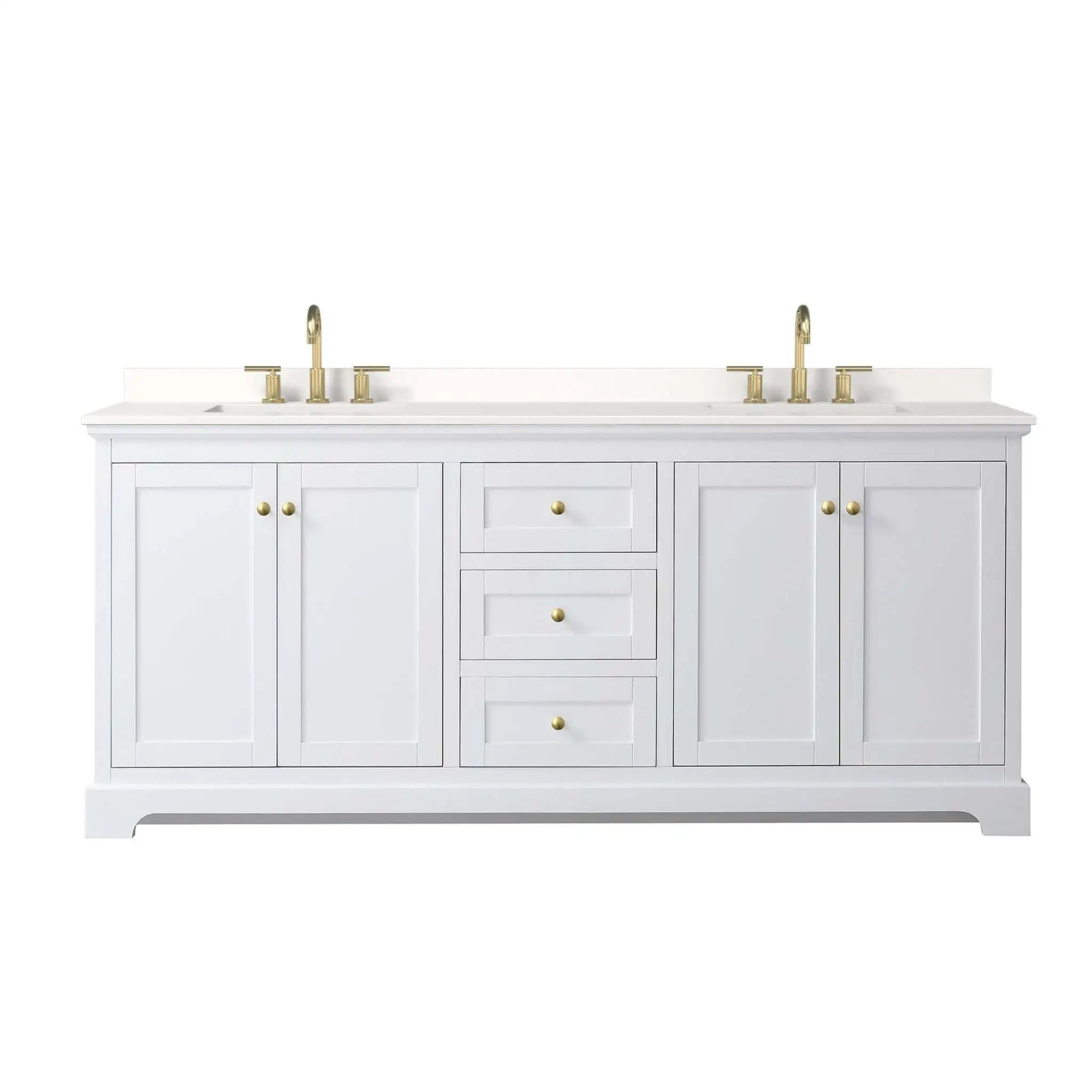 80" Avery Double Bathroom Vanity in White with Brushed Gold Trim by Wyndham