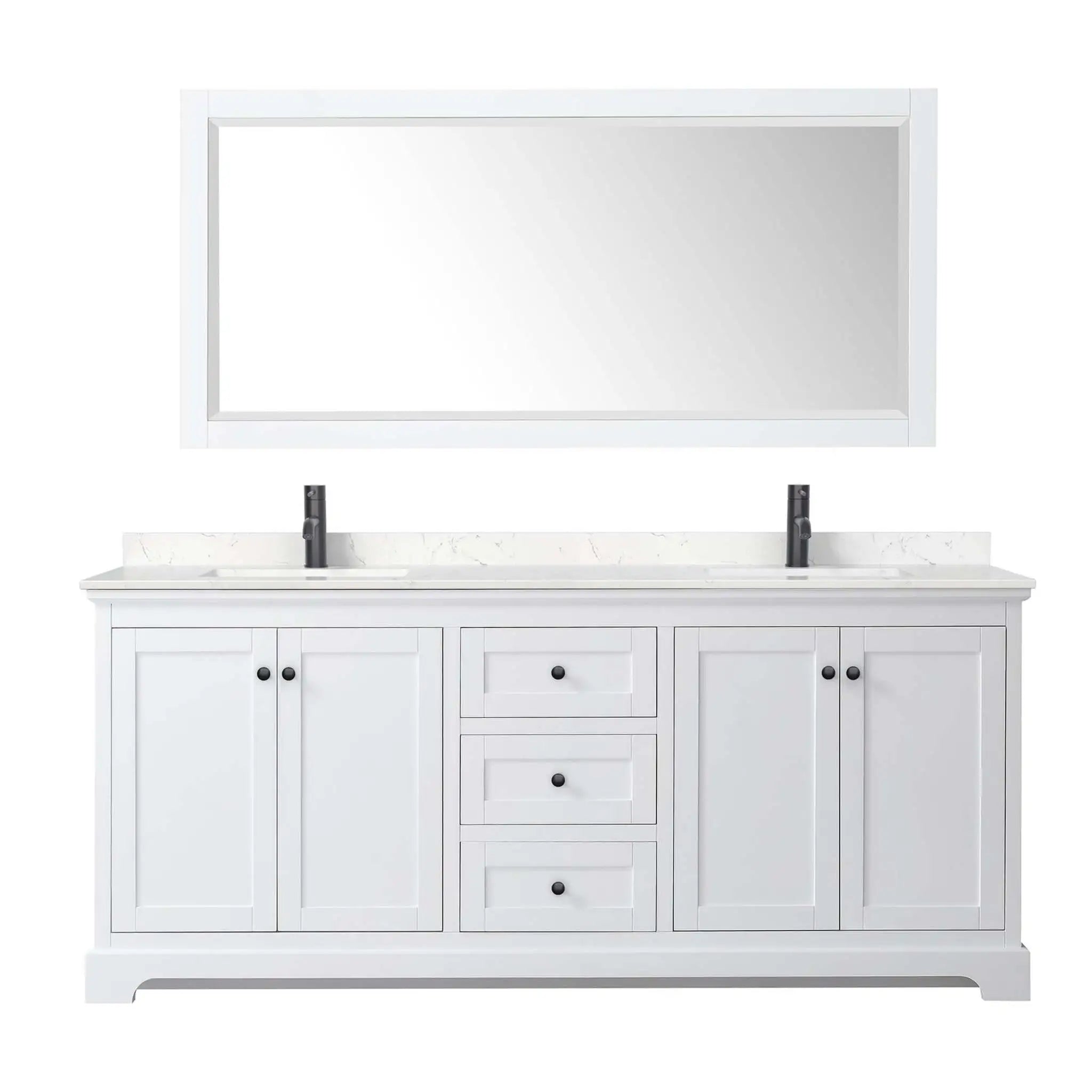 80" Avery Double Bathroom Vanity in White with Matte Black Trim & 70" Mirror by Wyndham