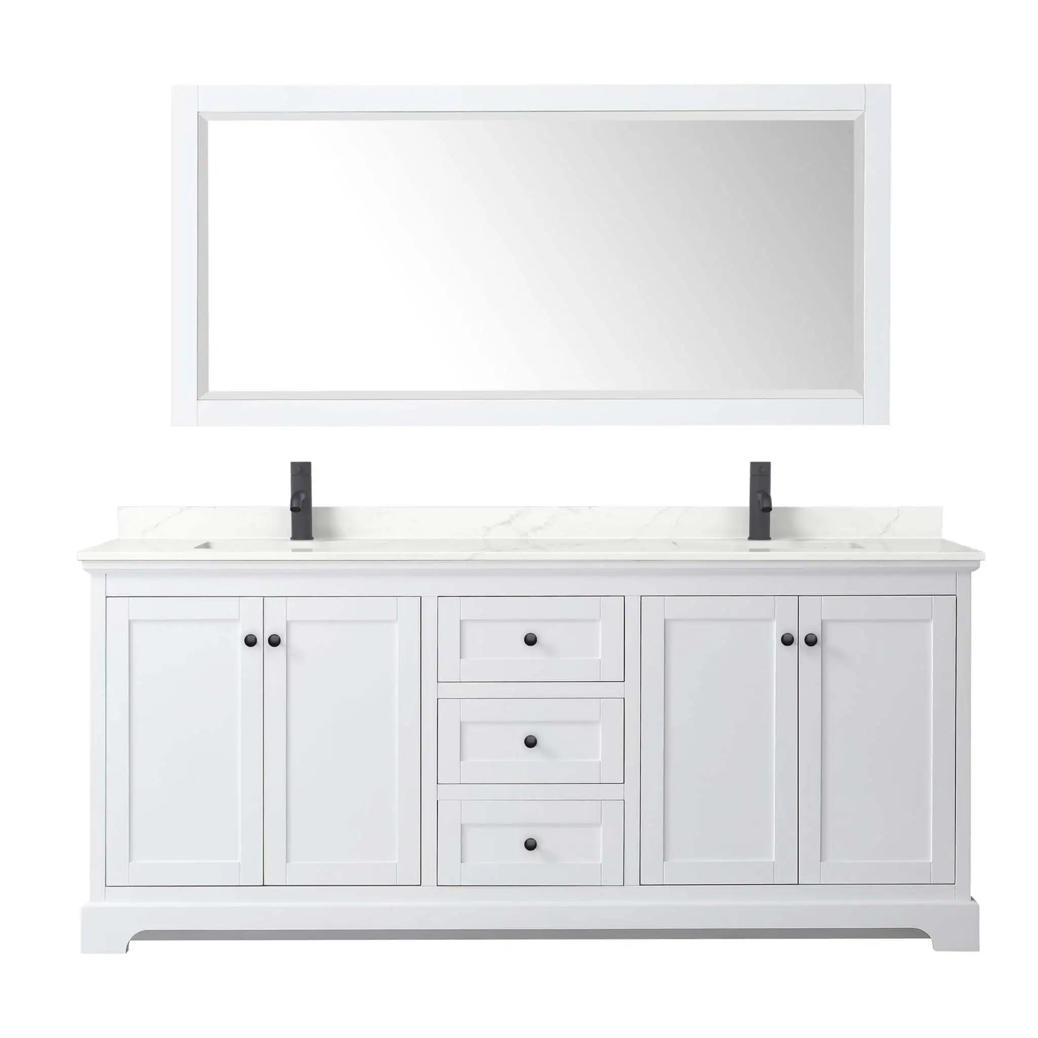 80" Avery Double Bathroom Vanity in White with Matte Black Trim & 70" Mirror by Wyndham