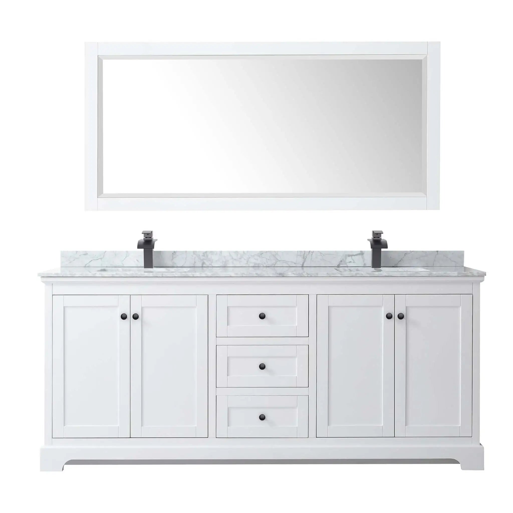 80" Avery Double Bathroom Vanity in White with Matte Black Trim & 70" Mirror by Wyndham