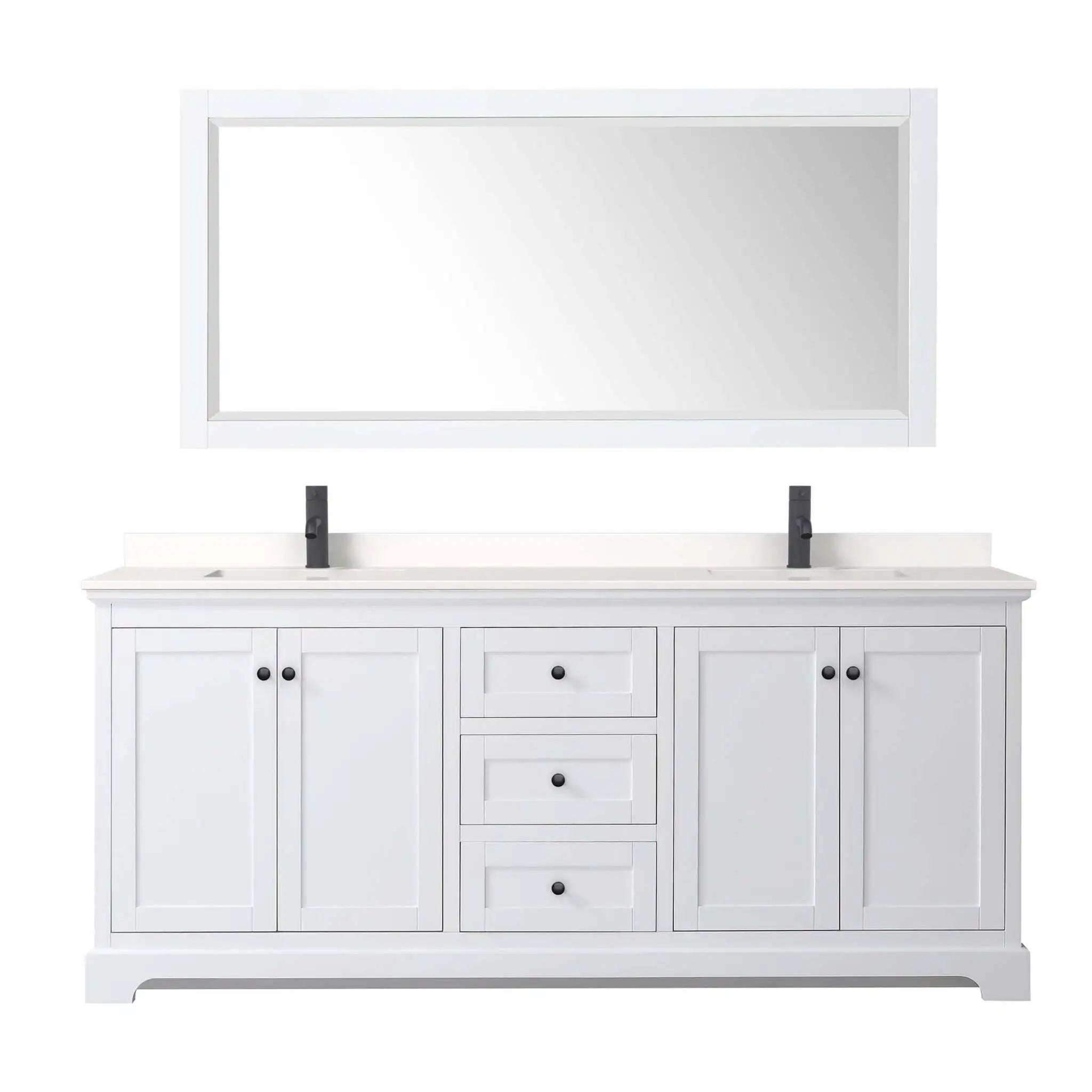 80" Avery Double Bathroom Vanity in White with Matte Black Trim & 70" Mirror by Wyndham