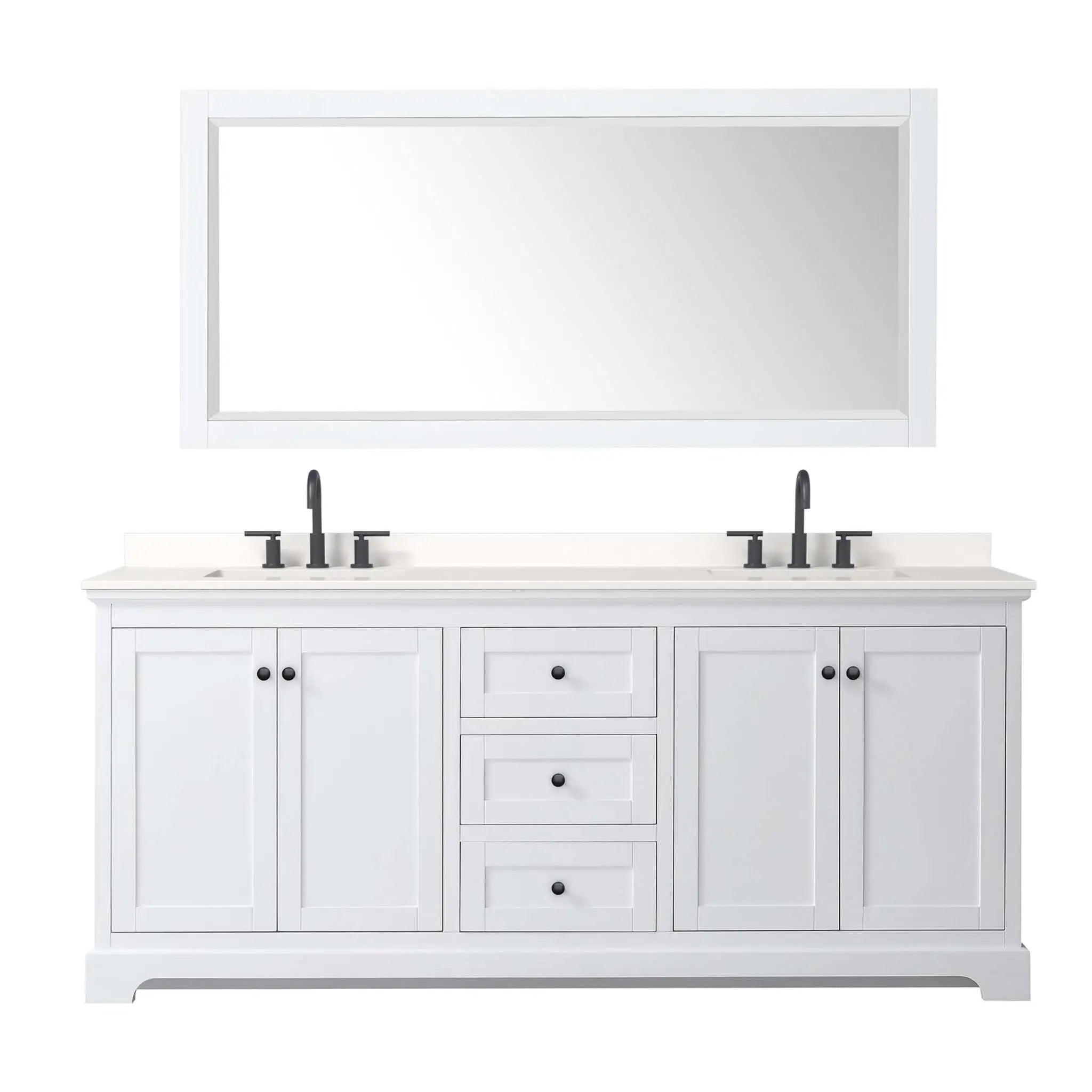 80" Avery Double Bathroom Vanity in White with Matte Black Trim & 70" Mirror by Wyndham