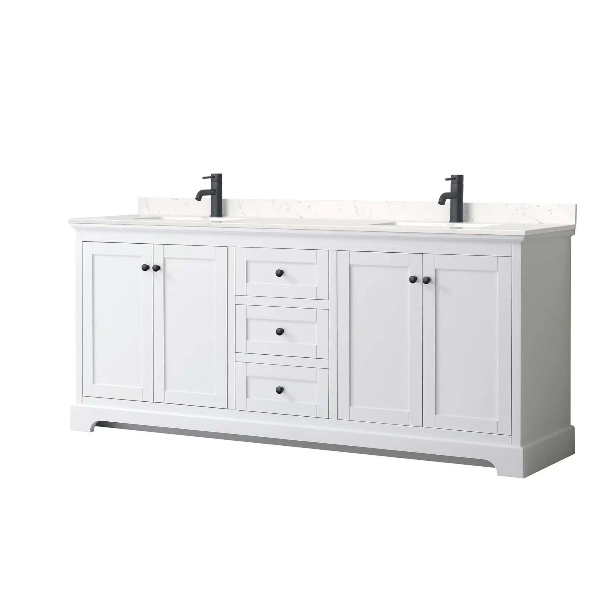 80" Avery Double Bathroom Vanity in White with Matte Black Trim by Wyndham