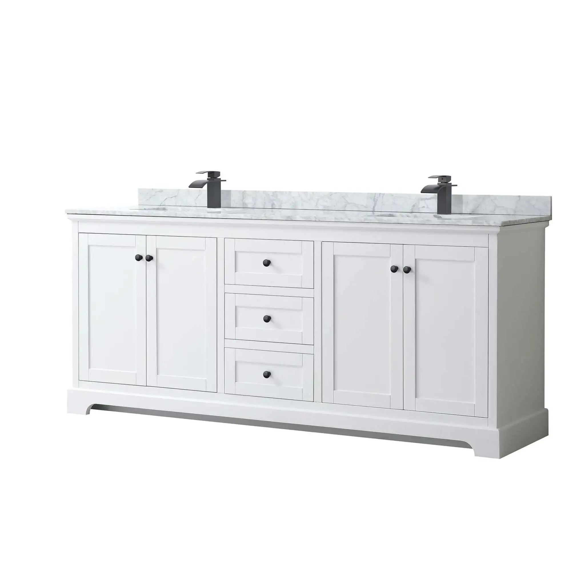 80" Avery Double Bathroom Vanity in White with Matte Black Trim by Wyndham