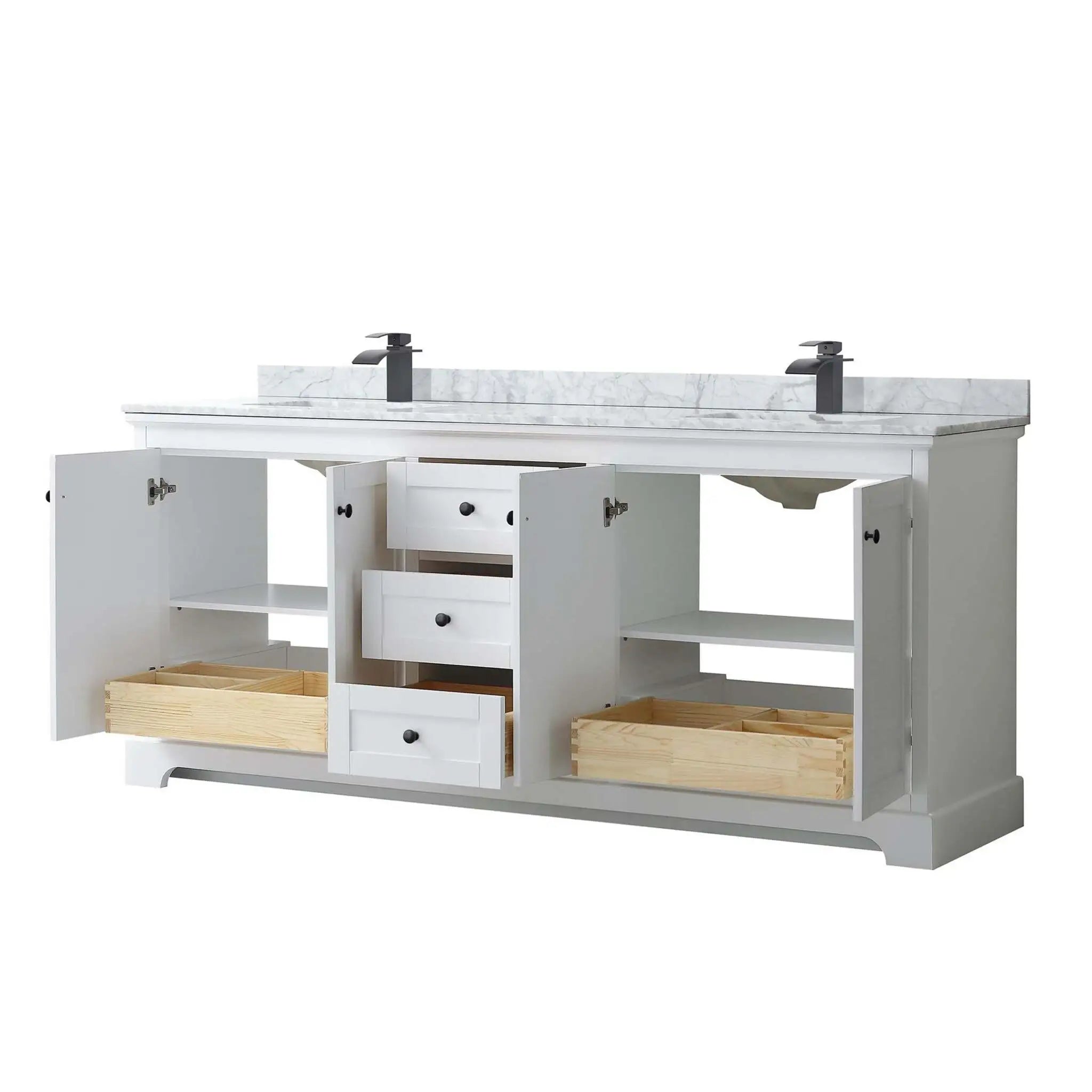 80" Avery Double Bathroom Vanity in White with Matte Black Trim by Wyndham