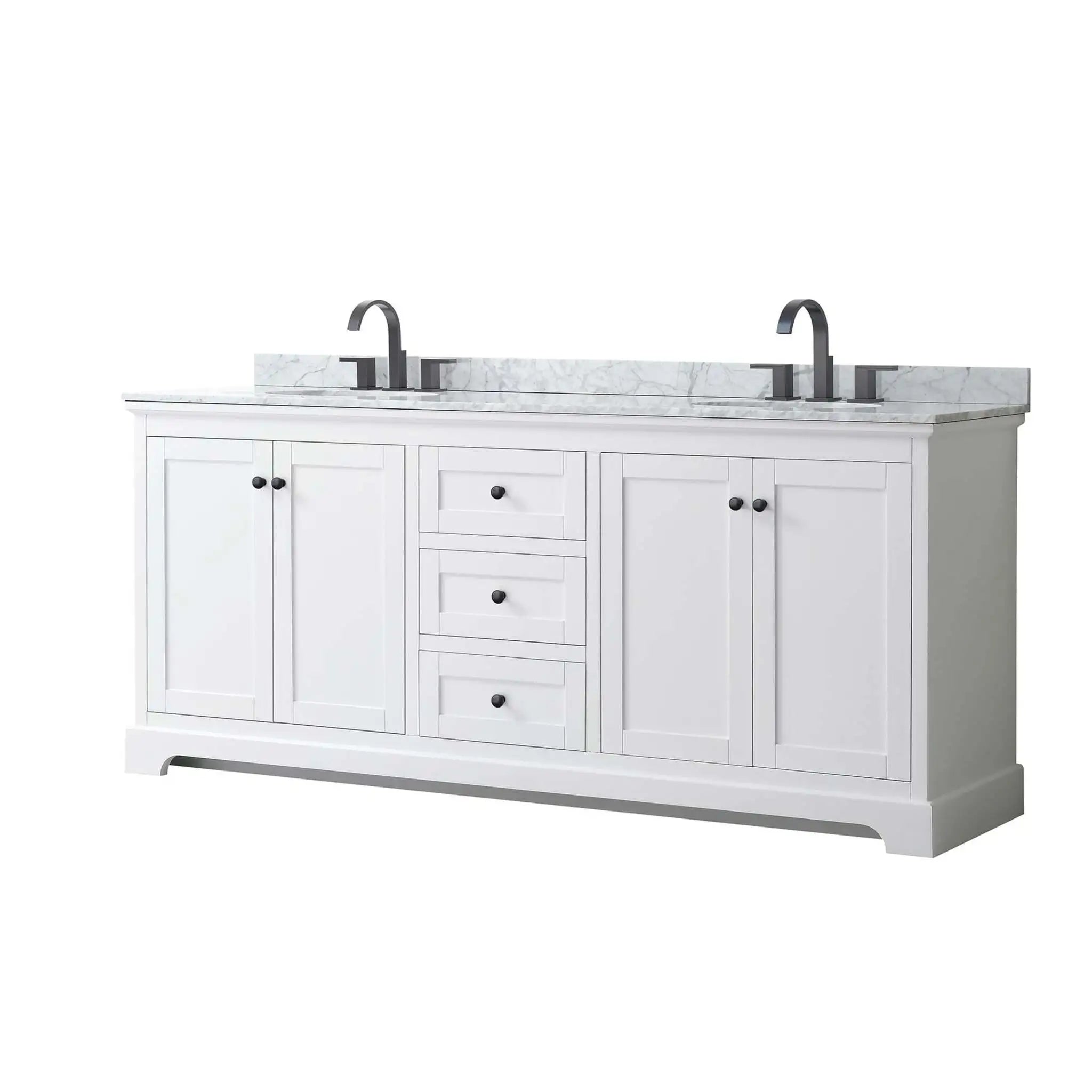 80" Avery Double Bathroom Vanity in White with Matte Black Trim by Wyndham