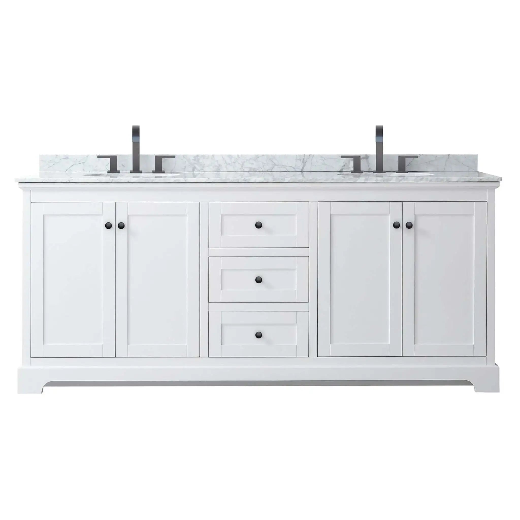 80" Avery Double Bathroom Vanity in White with Matte Black Trim by Wyndham
